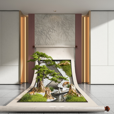 卷轴山水景观造景小品3d模型