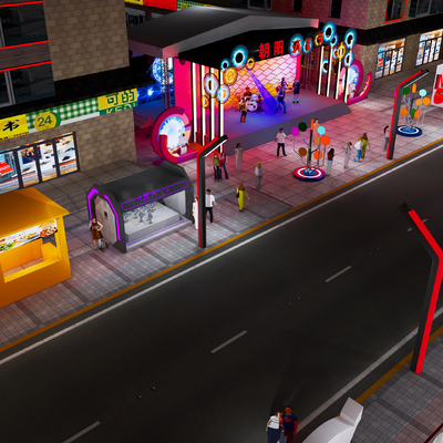  现代夜市商业街su模型 