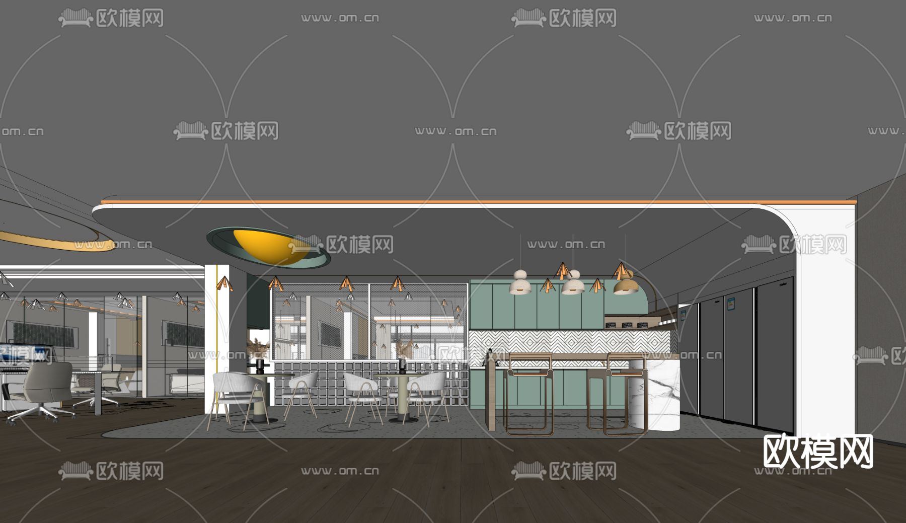 现代办公区su模型