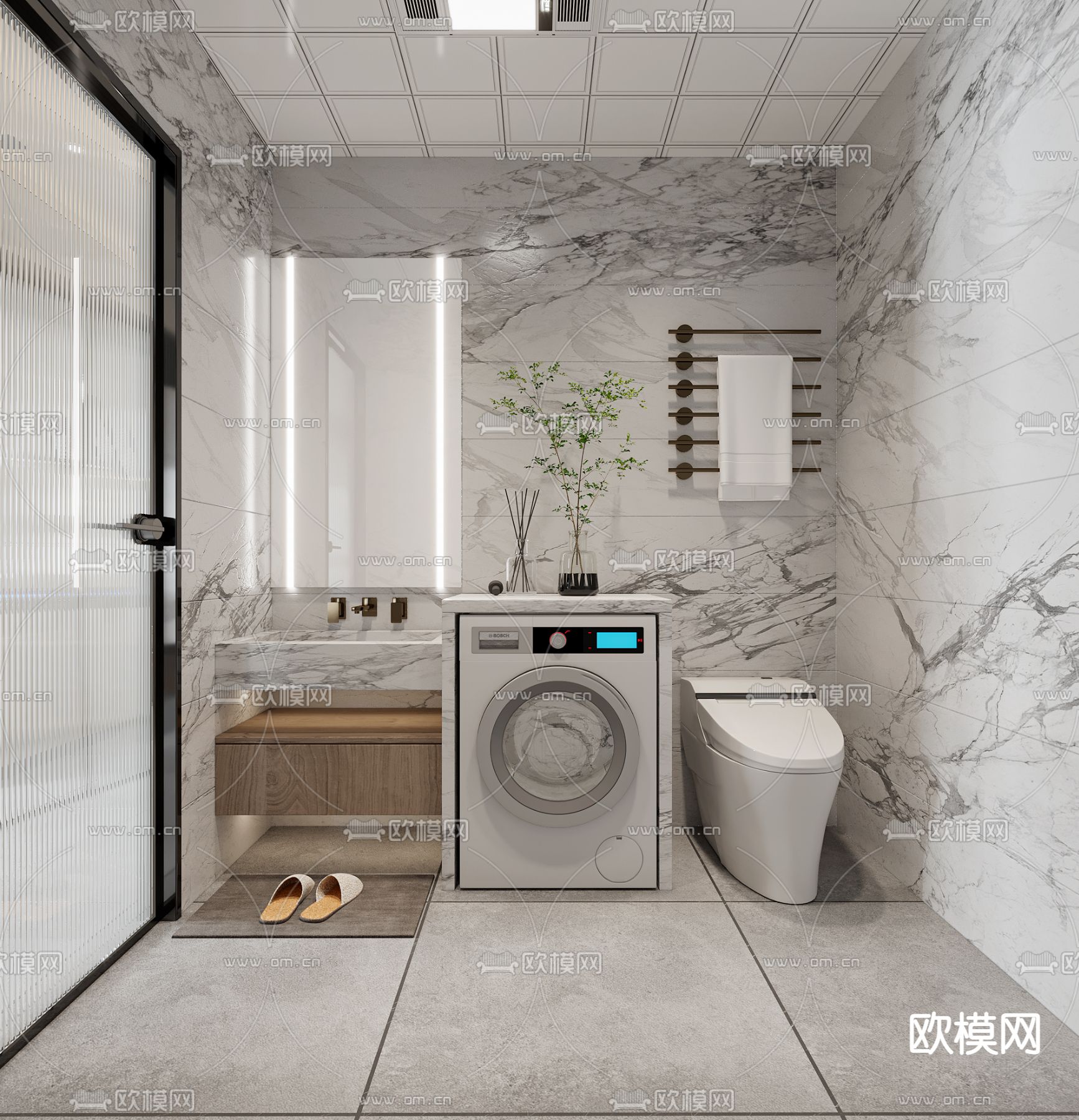 现代卫生间浴室su模型下载（渲染图1）