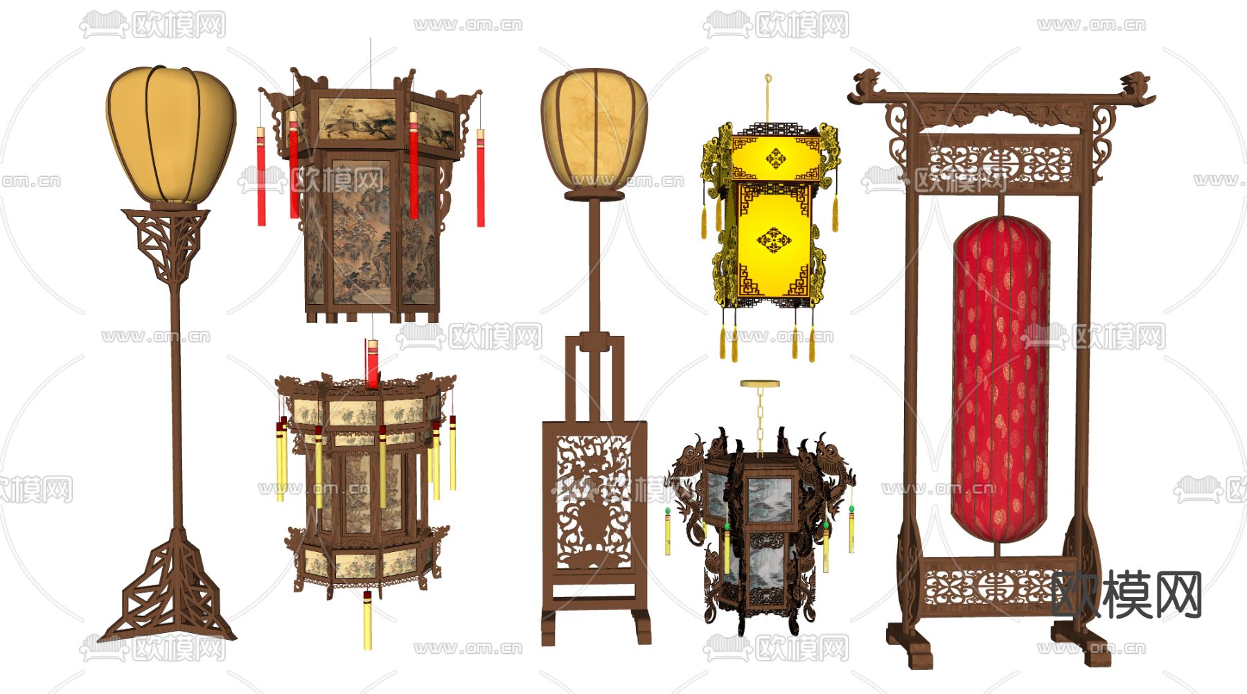 中式落地灯宫灯su模型下载（渲染图2）