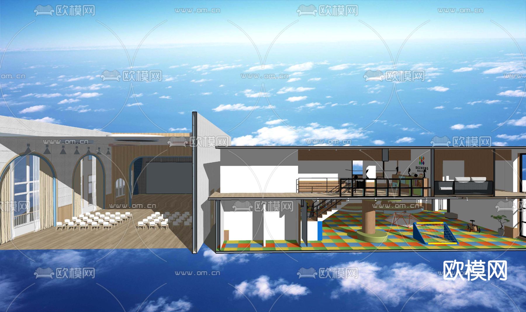 现代幼儿园su模型下载
