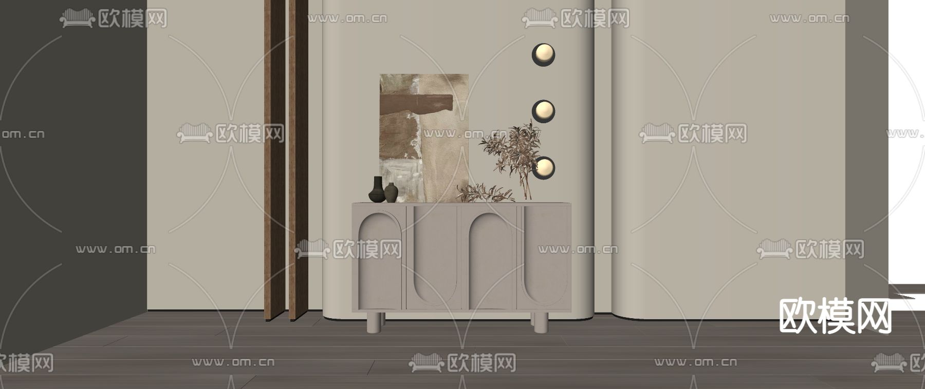 侘寂风奶油边柜su模型下载（渲染图2）