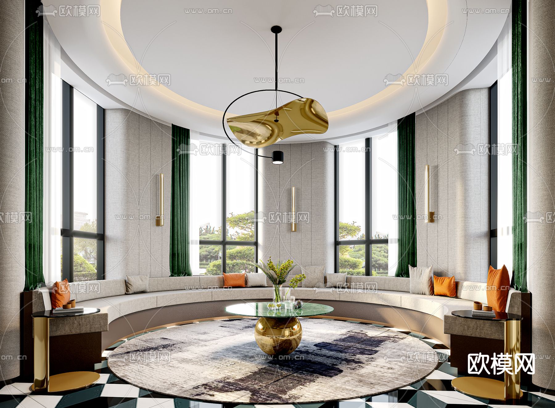 现代酒店会客室3d模型下载