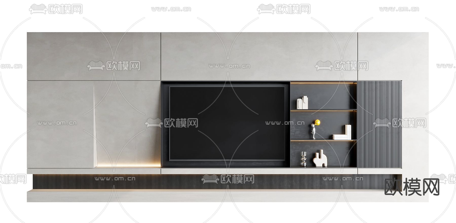 现代高级灰电视背景墙su模型下载（渲染图1）