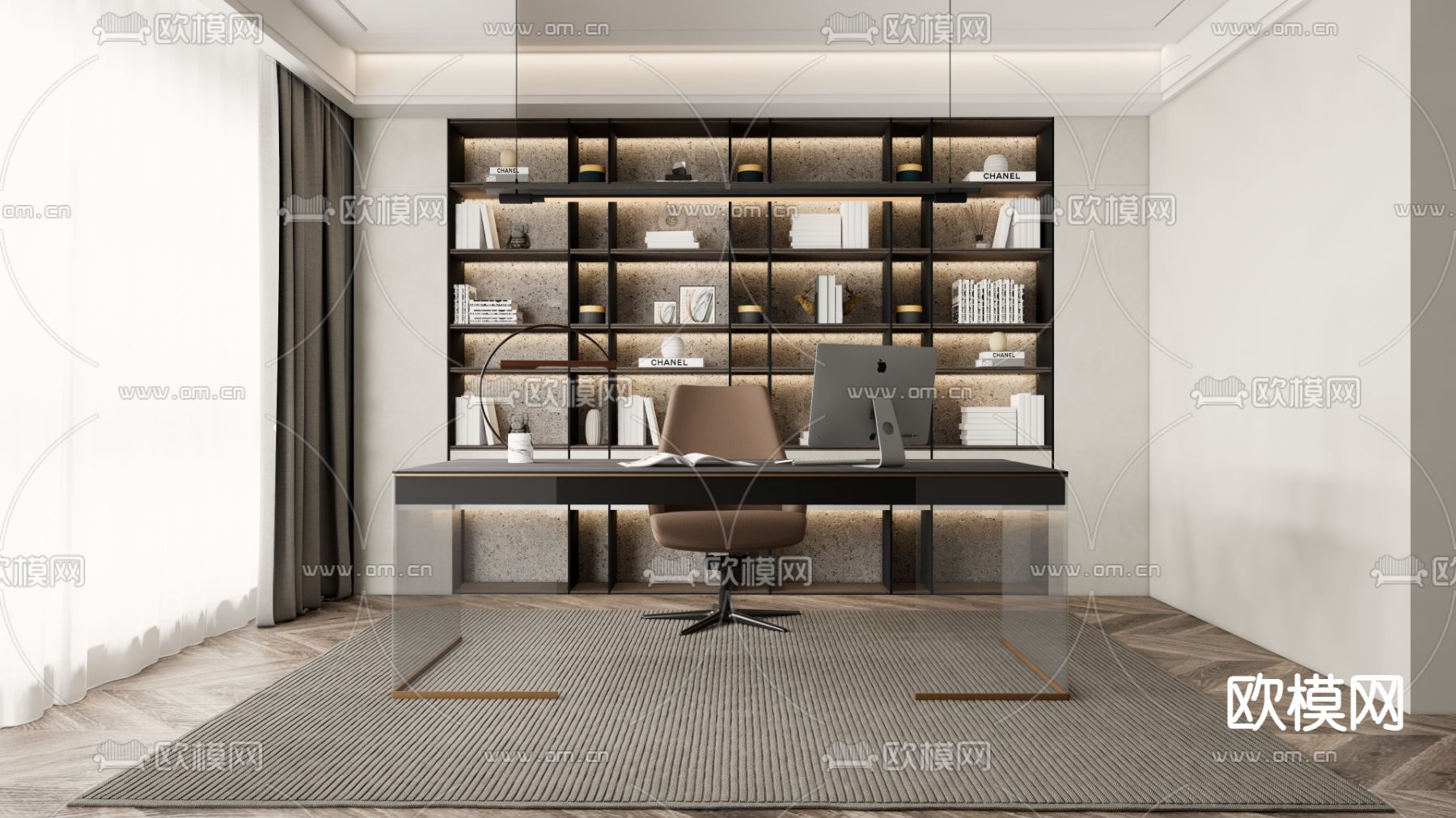 现代书房su模型下载（渲染图1）