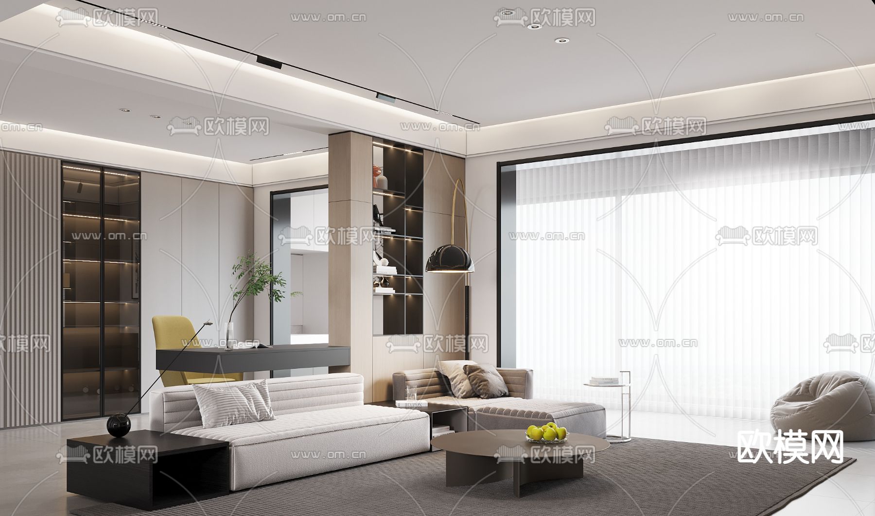 现代极简客餐厅3d模型下载（渲染图3）