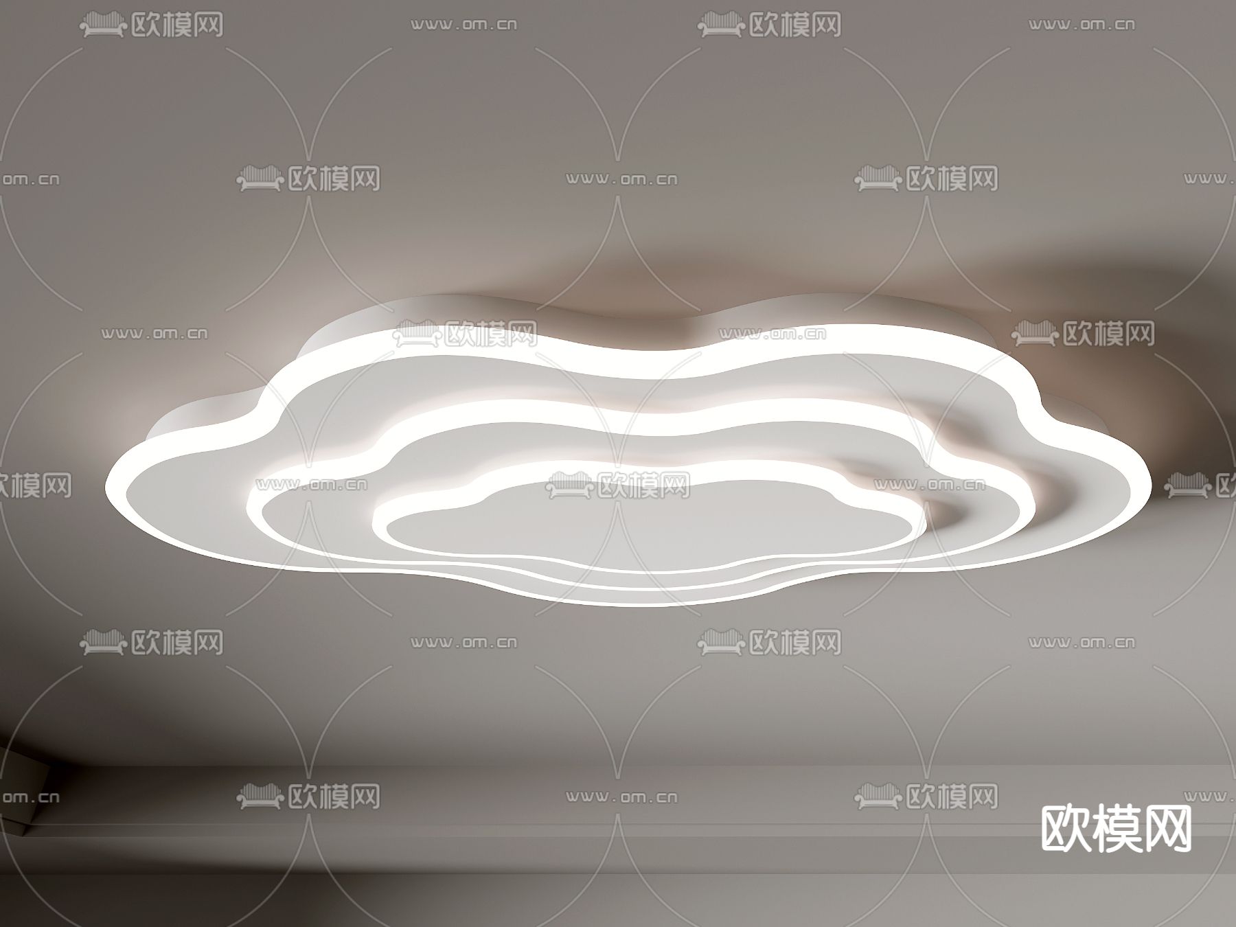 现代云朵吸顶灯su模型下载（渲染图2）