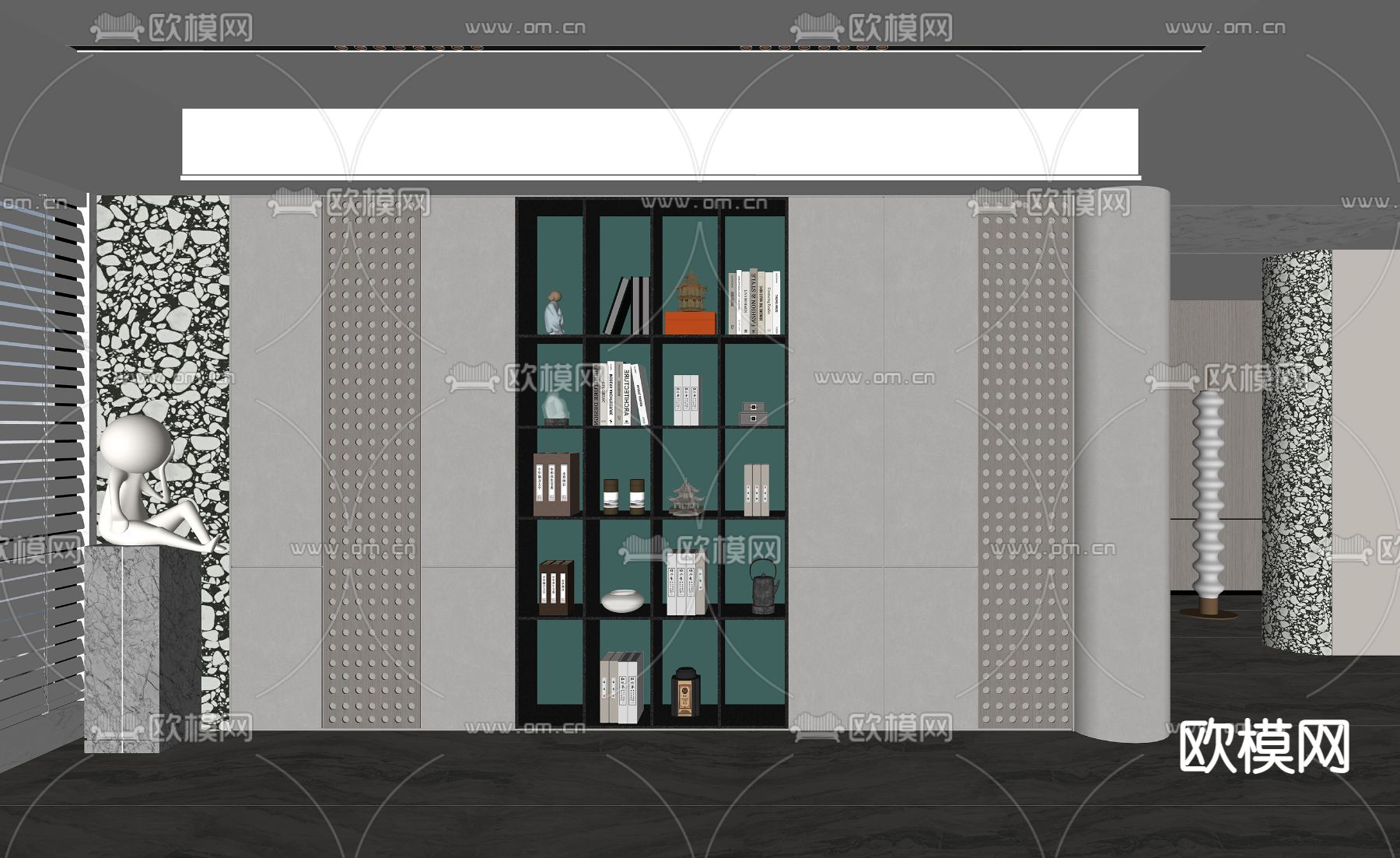 现代侘寂风背景墙su模型下载（渲染图2）