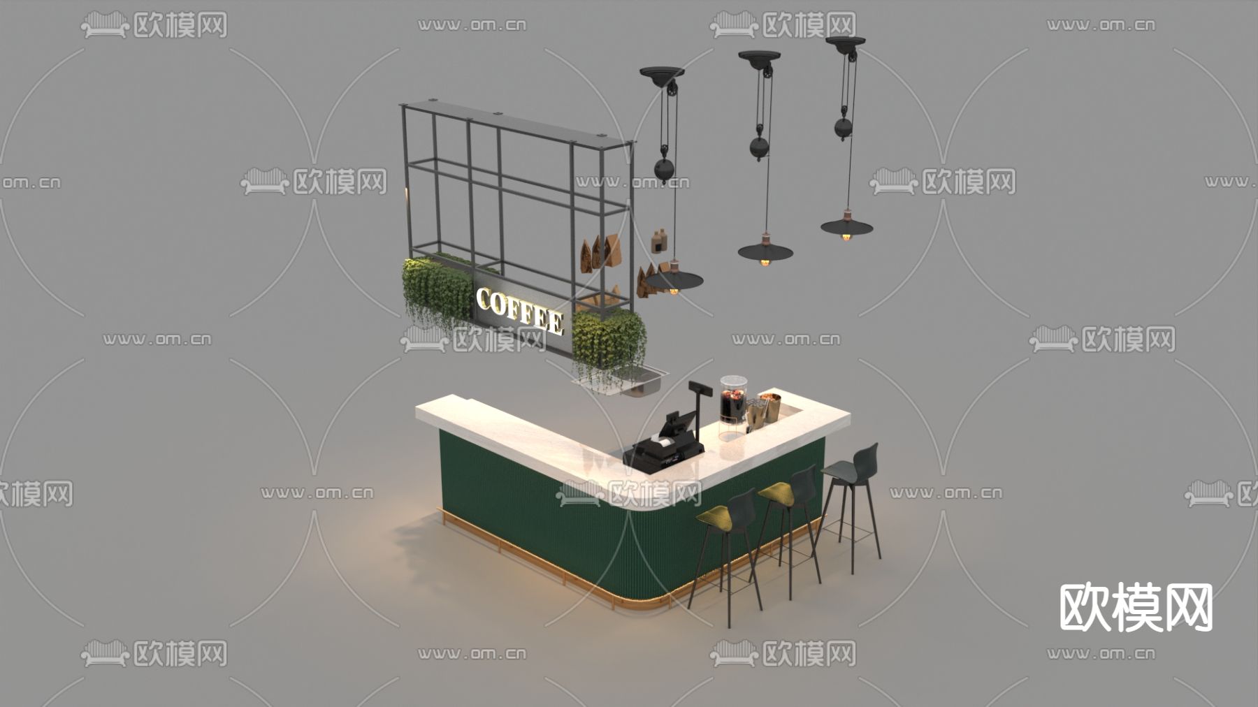 现代轻奢实木大理石不锈钢吧台免费3d模型下载