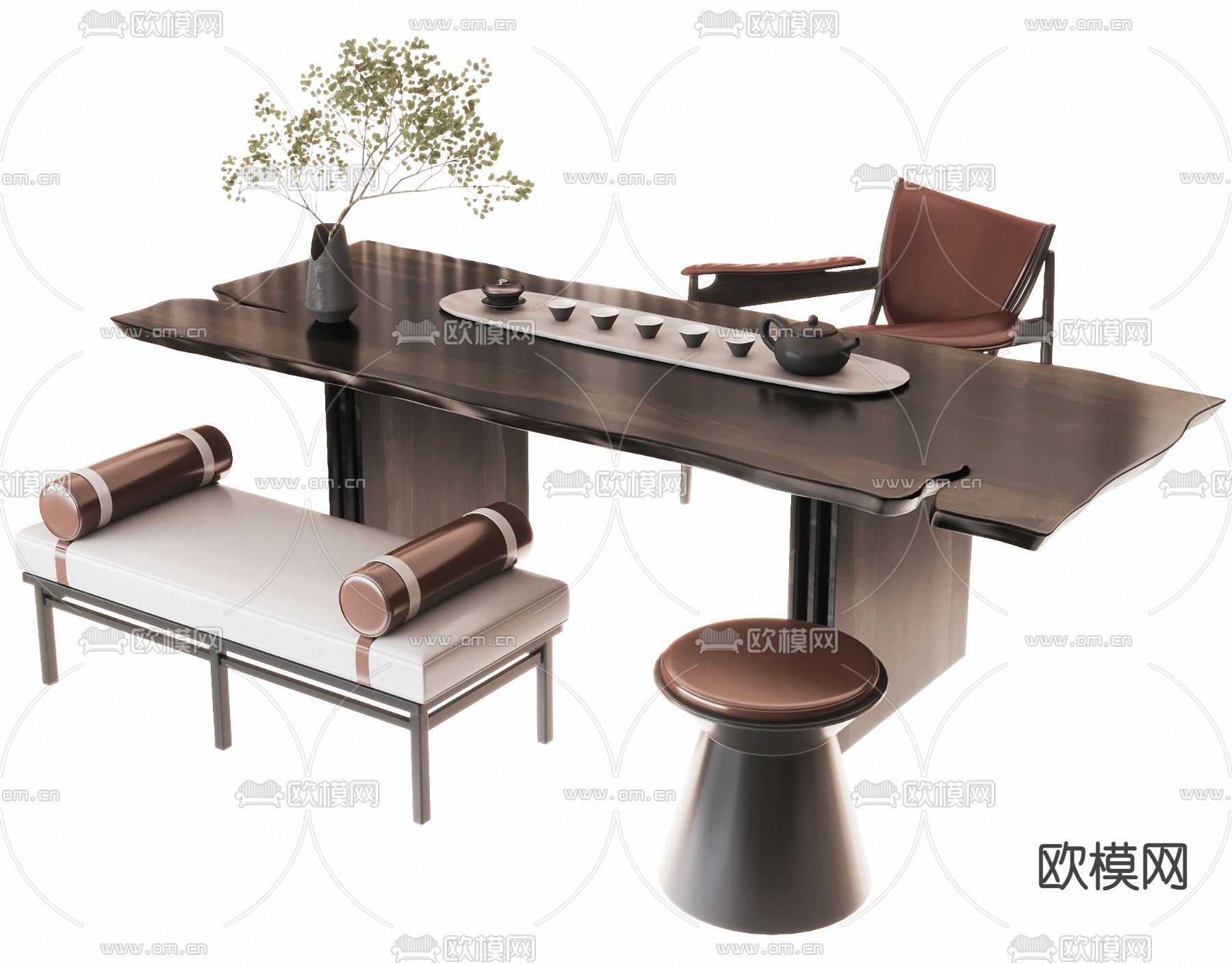 新中式茶桌椅3d模型