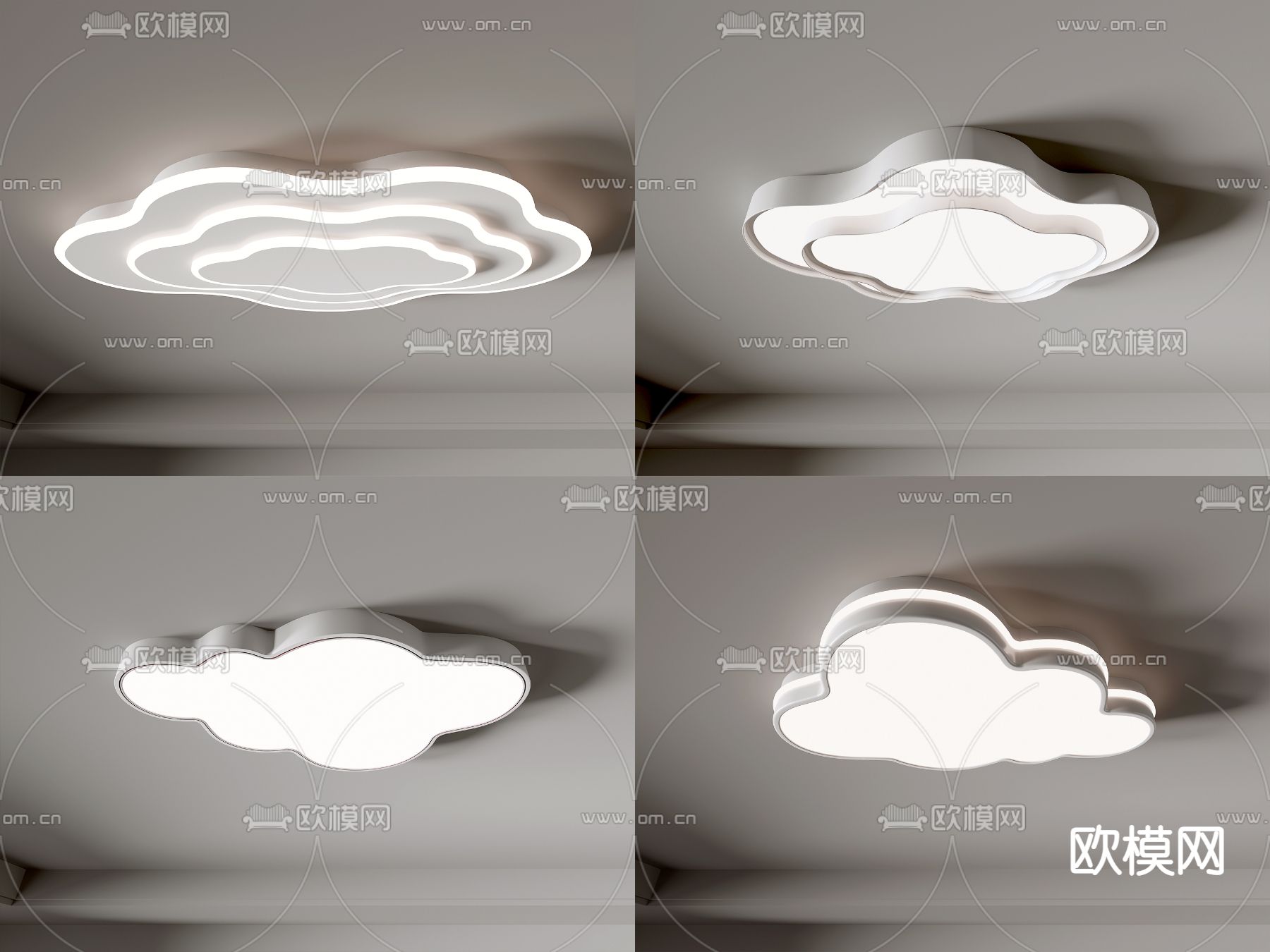 现代云朵吸顶灯su模型下载（渲染图1）