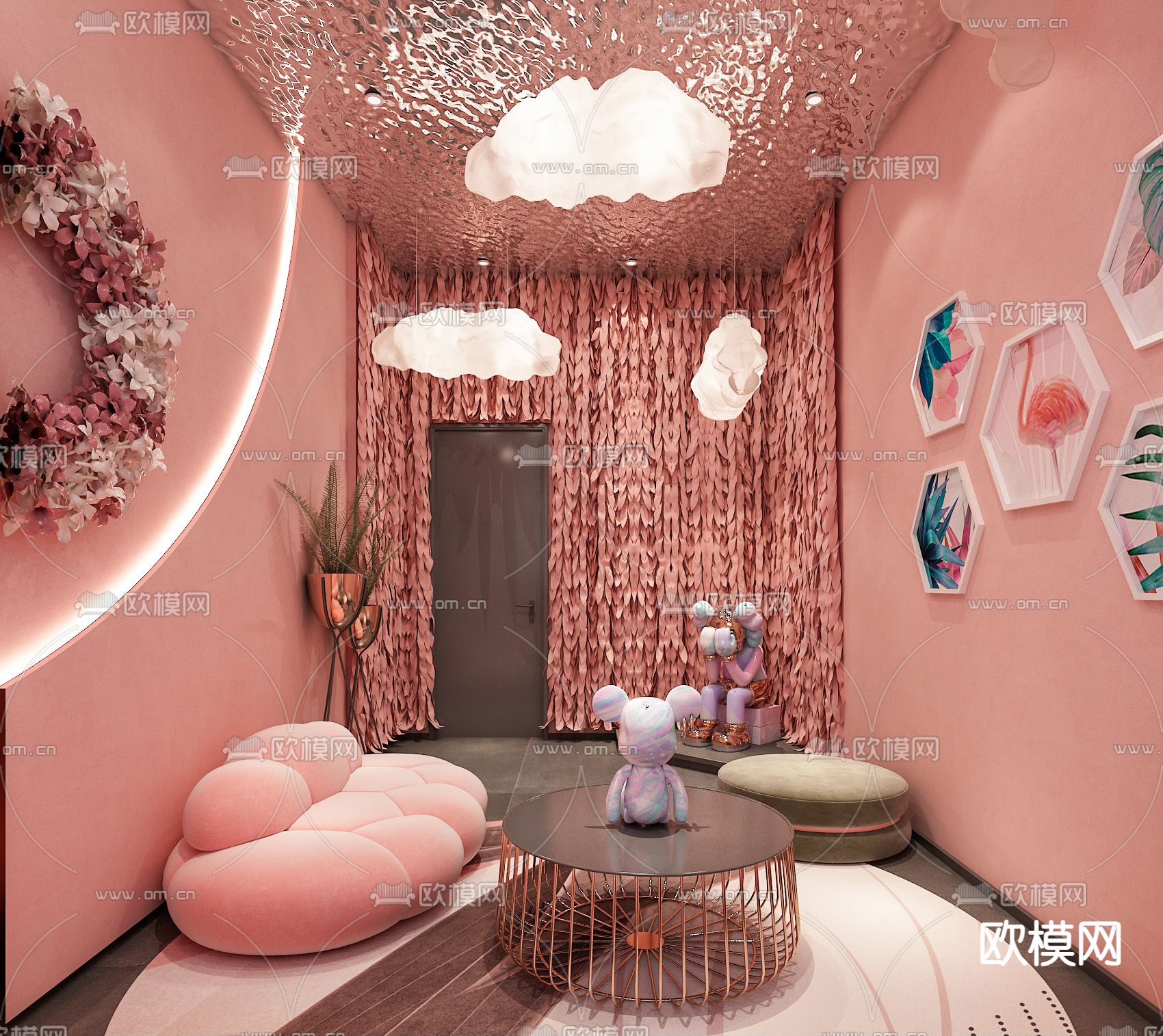 现代爱恋爱情剧本杀包间包厢su模型下载（渲染图1）