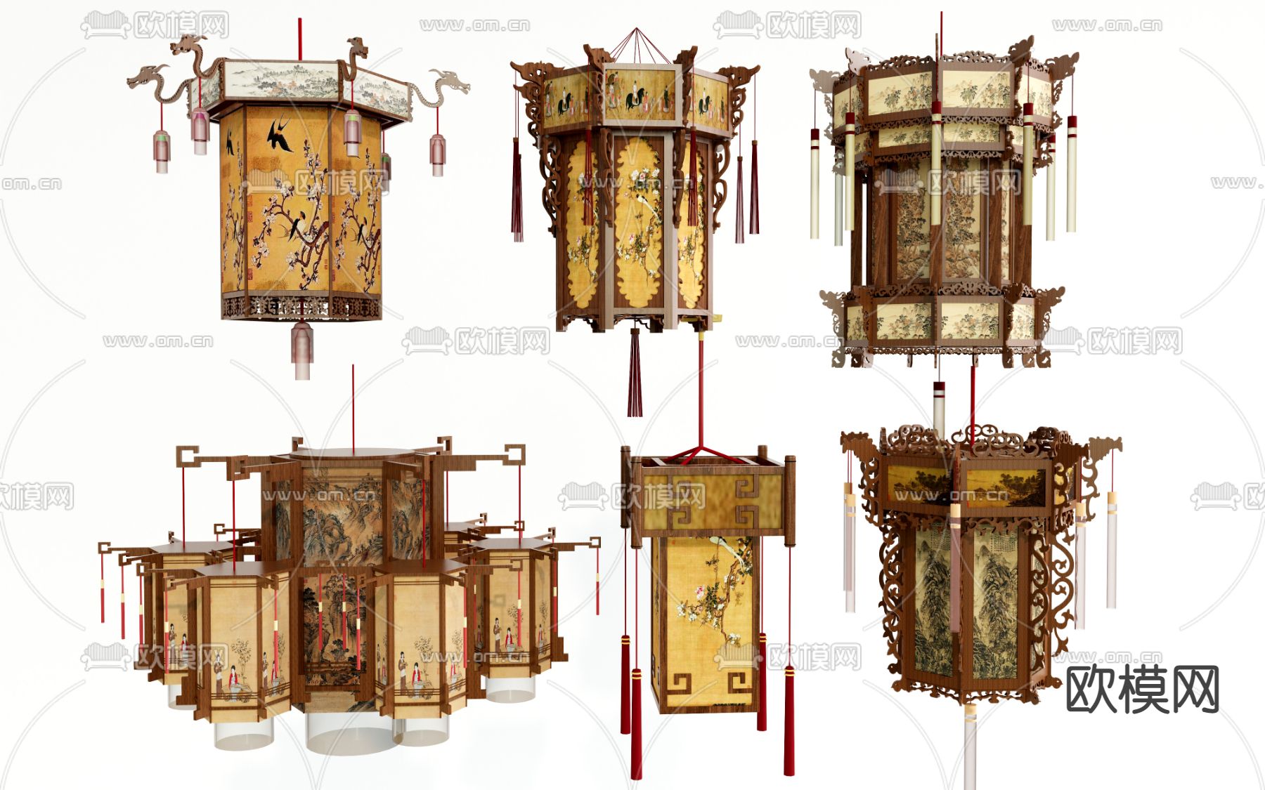 中式宫灯吊灯su模型下载（渲染图2）