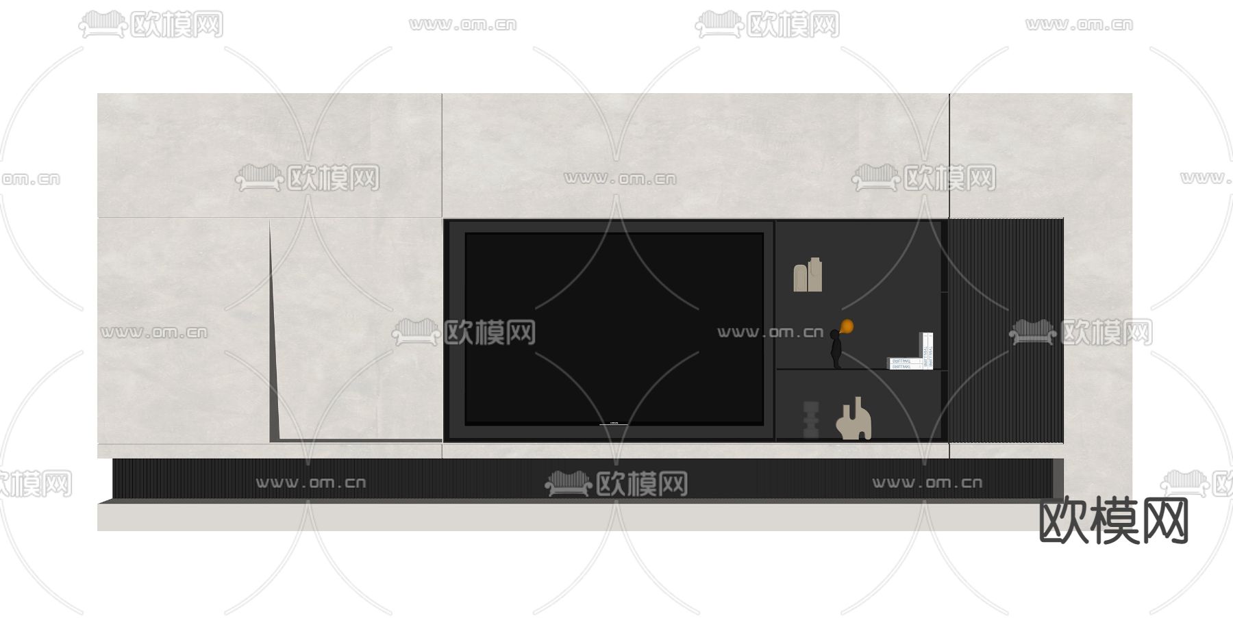现代高级灰电视背景墙su模型下载（渲染图2）
