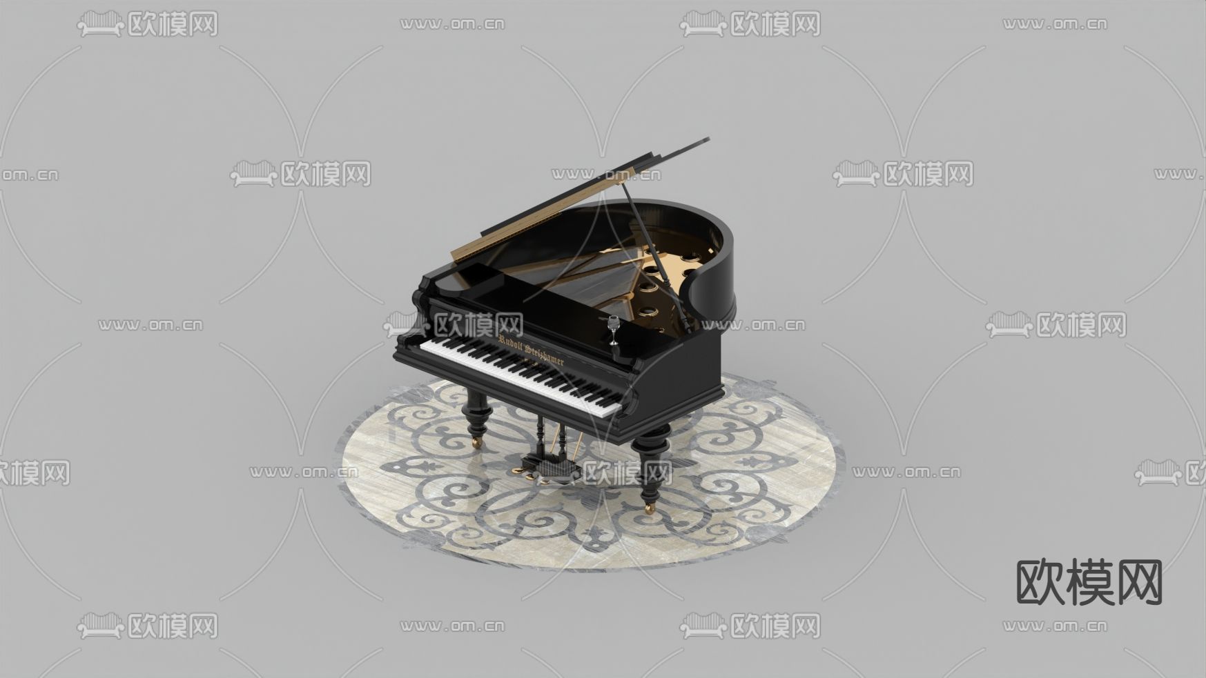 欧式古典创意三角钢琴免费3d模型下载