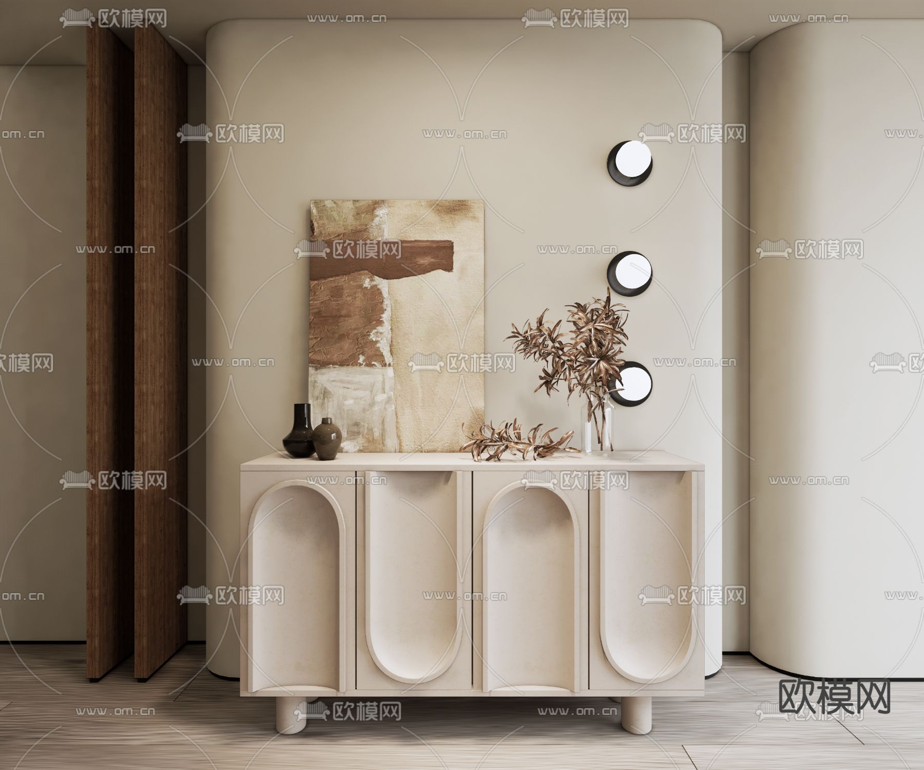 侘寂风奶油边柜su模型下载（渲染图1）