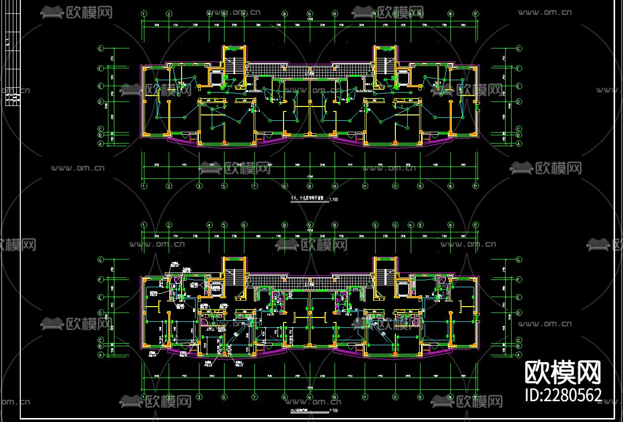 商住楼电气cad施工图下载（渲染图3）