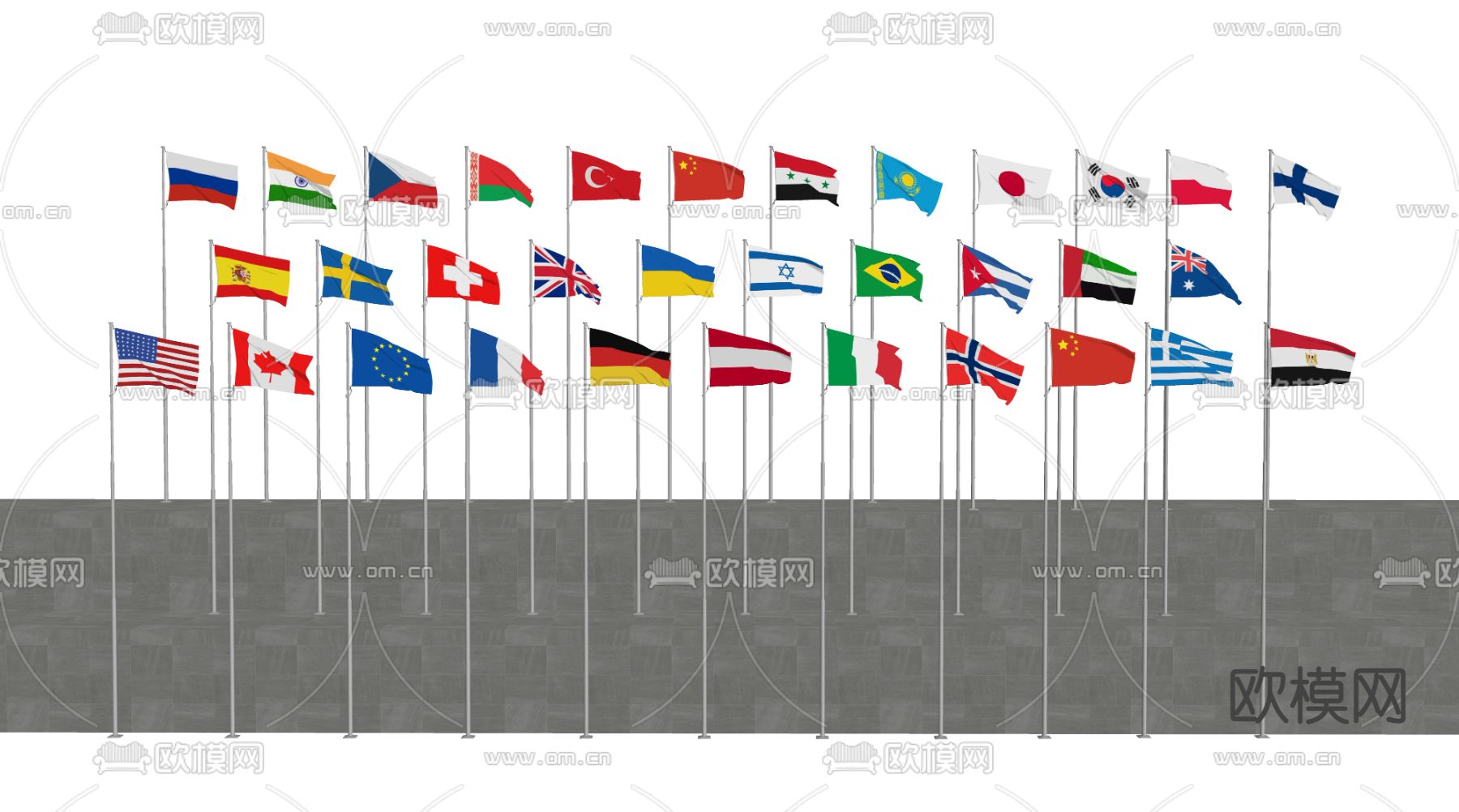 现代旗杆升旗台su模型下载（渲染图2）