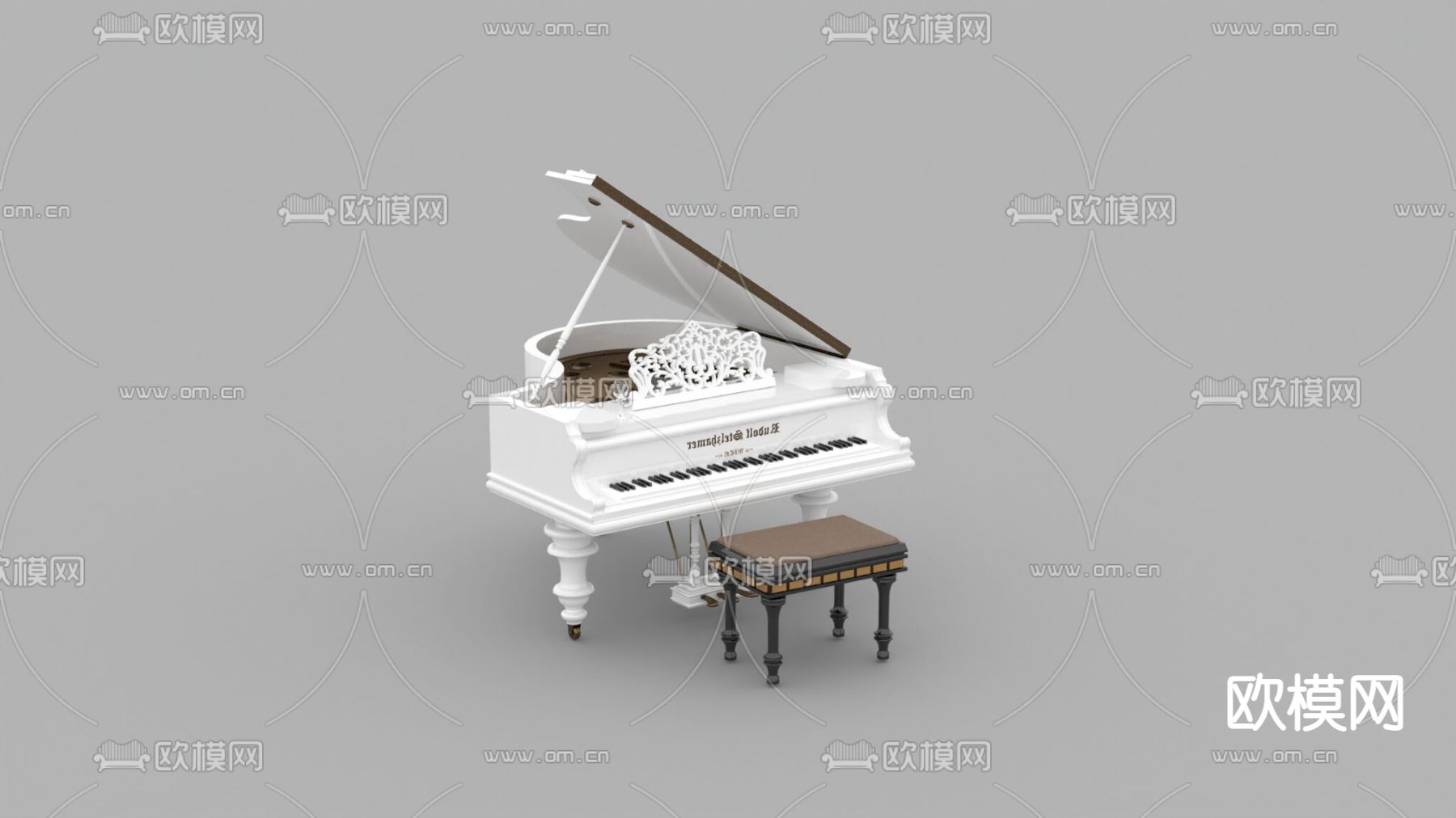 欧式古典实木三角钢琴免费3d模型下载