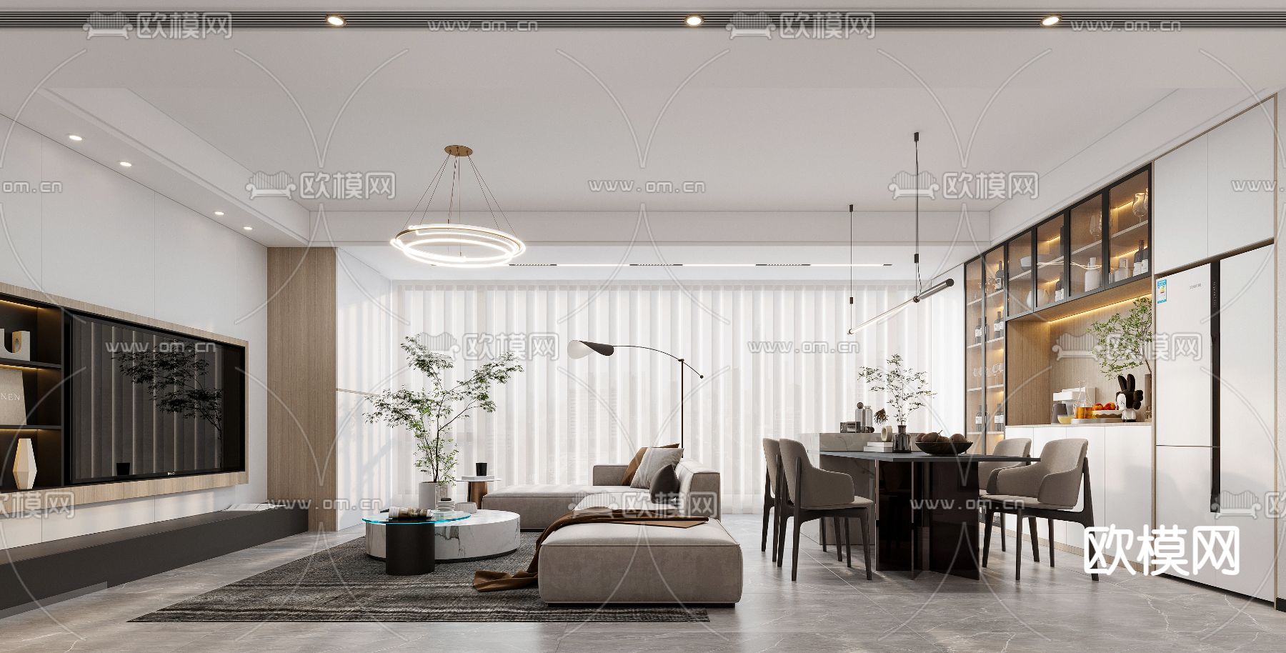 现代轻奢客餐厅3d模型下载（渲染图3）