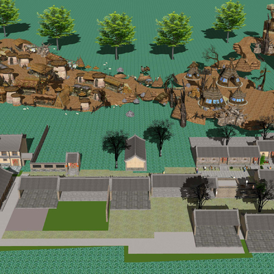  新中式乡村农业生态旅游民宿鸟瞰su模型 