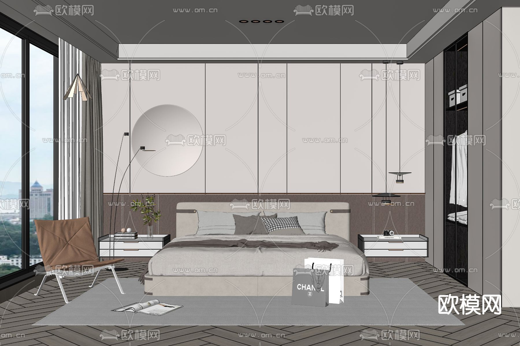 现代卧室主人房su模型