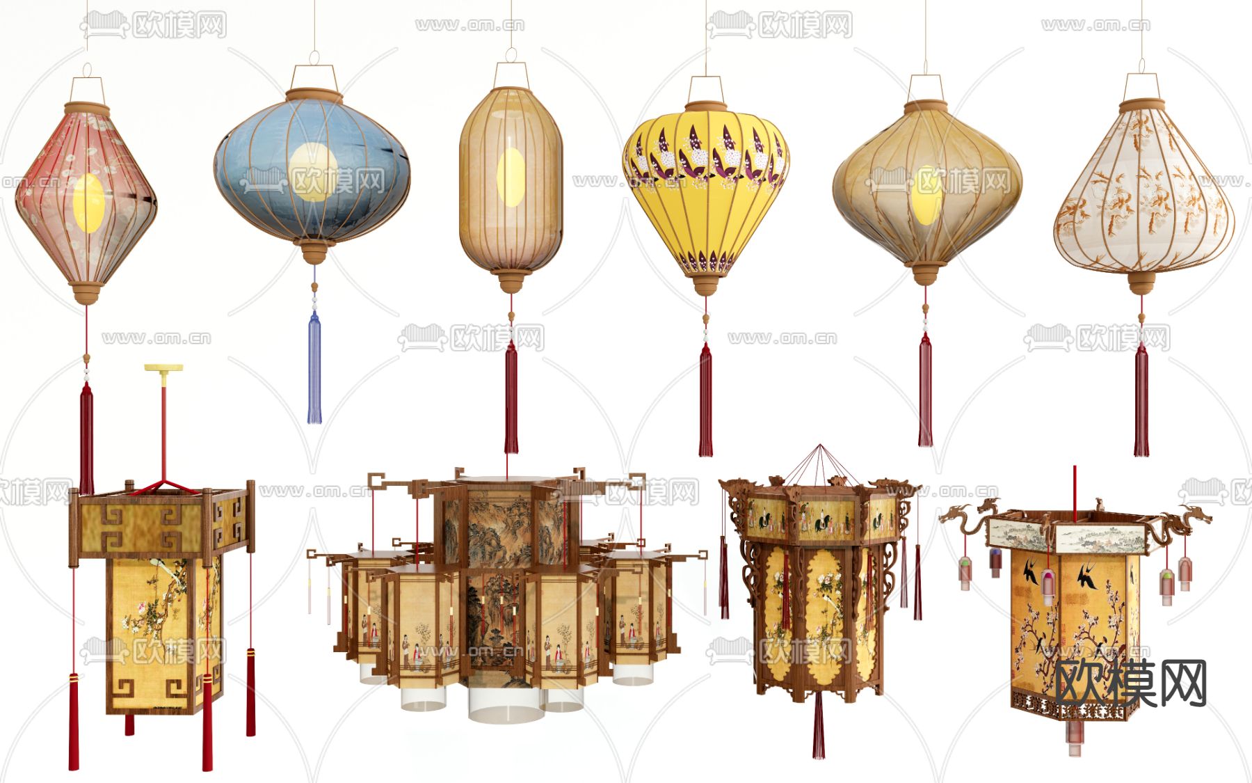 中式宫灯吊灯su模型下载（渲染图1）