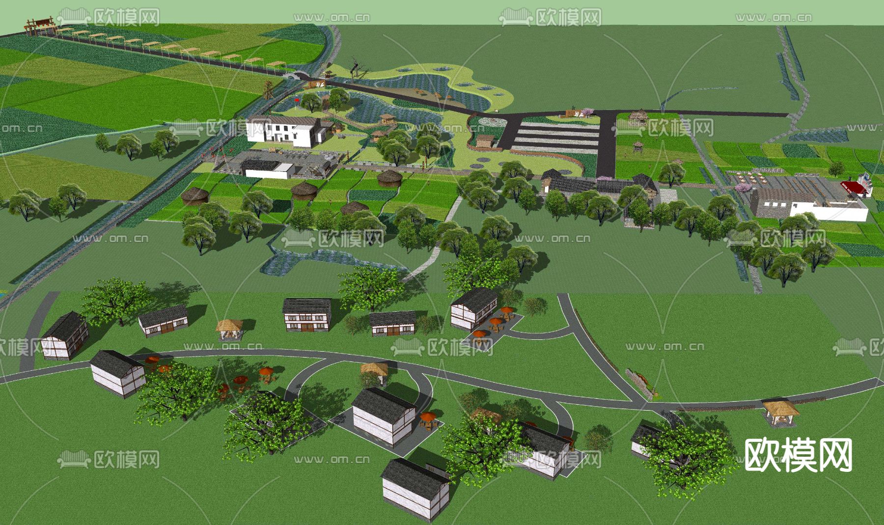 新中式乡村农业生态公园景观su模型下载