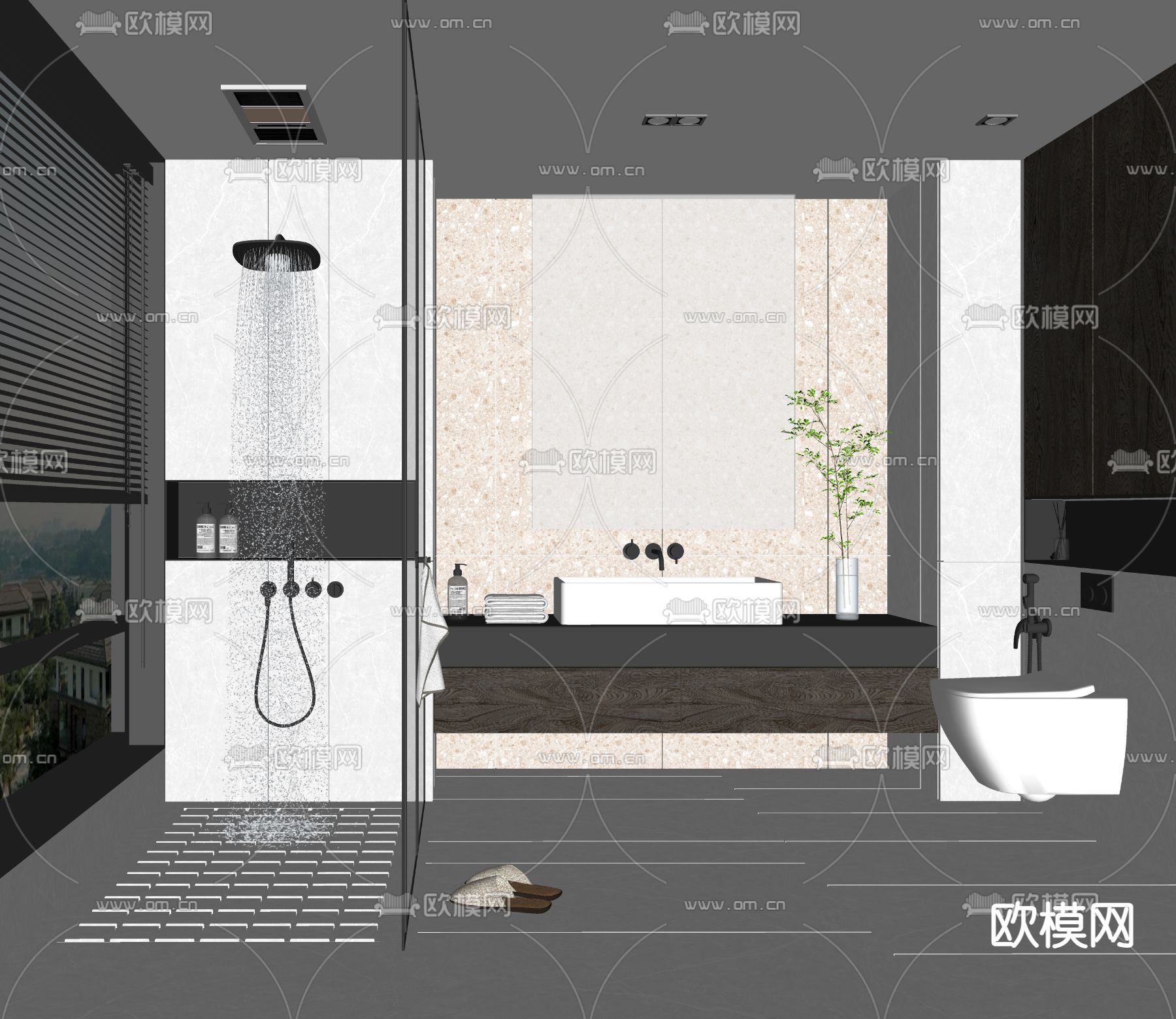 现代卫生间浴室su模型下载（渲染图2）