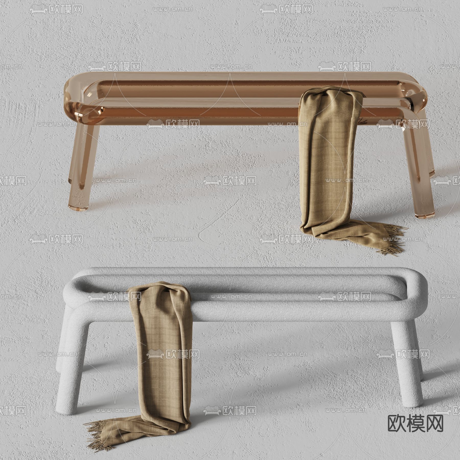 现代管状亚克力长凳su模型下载（渲染图1）