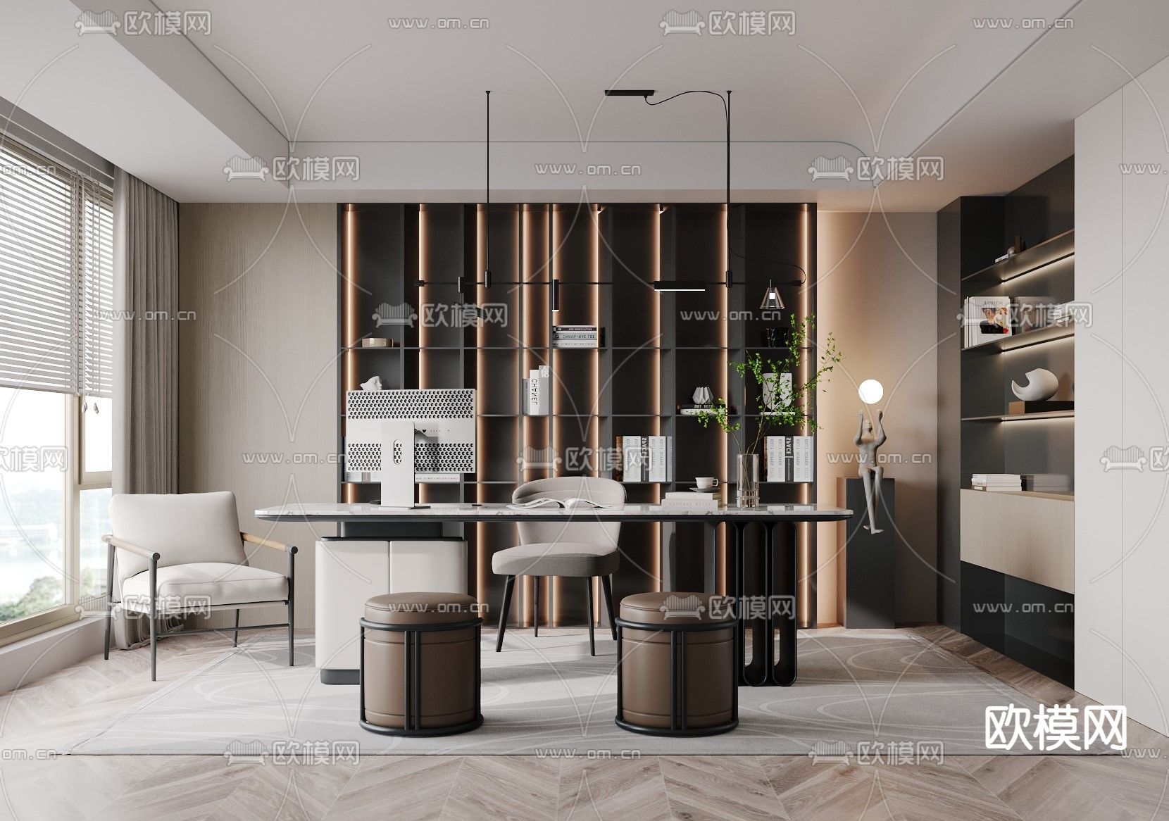 现代书房3d模型下载