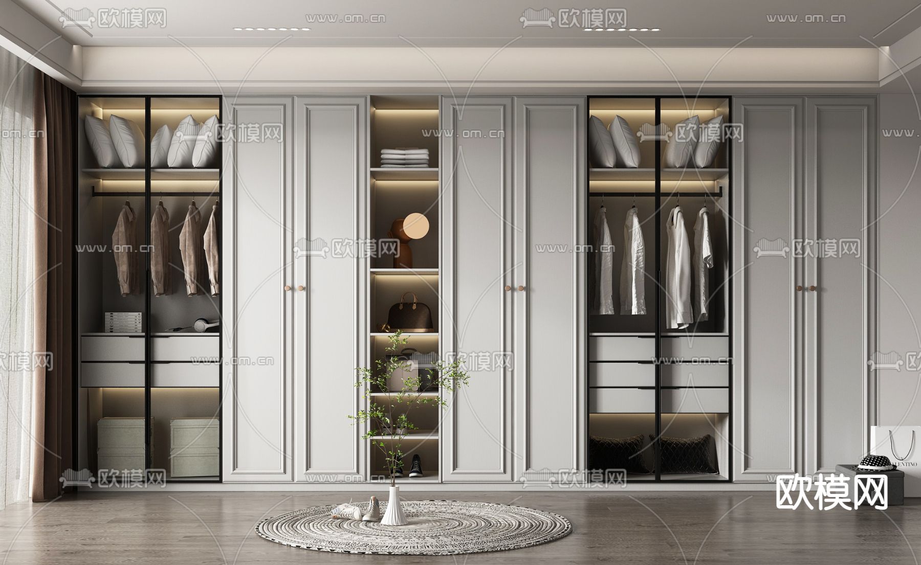简欧白色衣柜su模型下载（渲染图1）