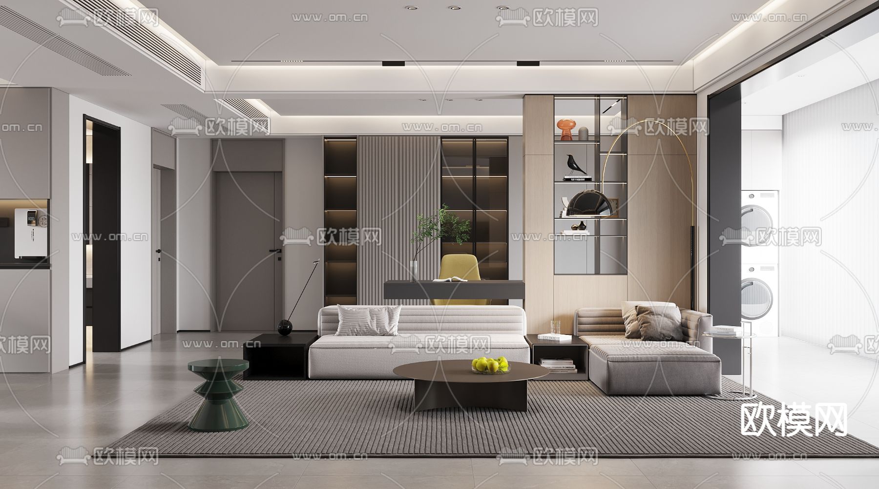 现代极简客餐厅3d模型下载（渲染图1）