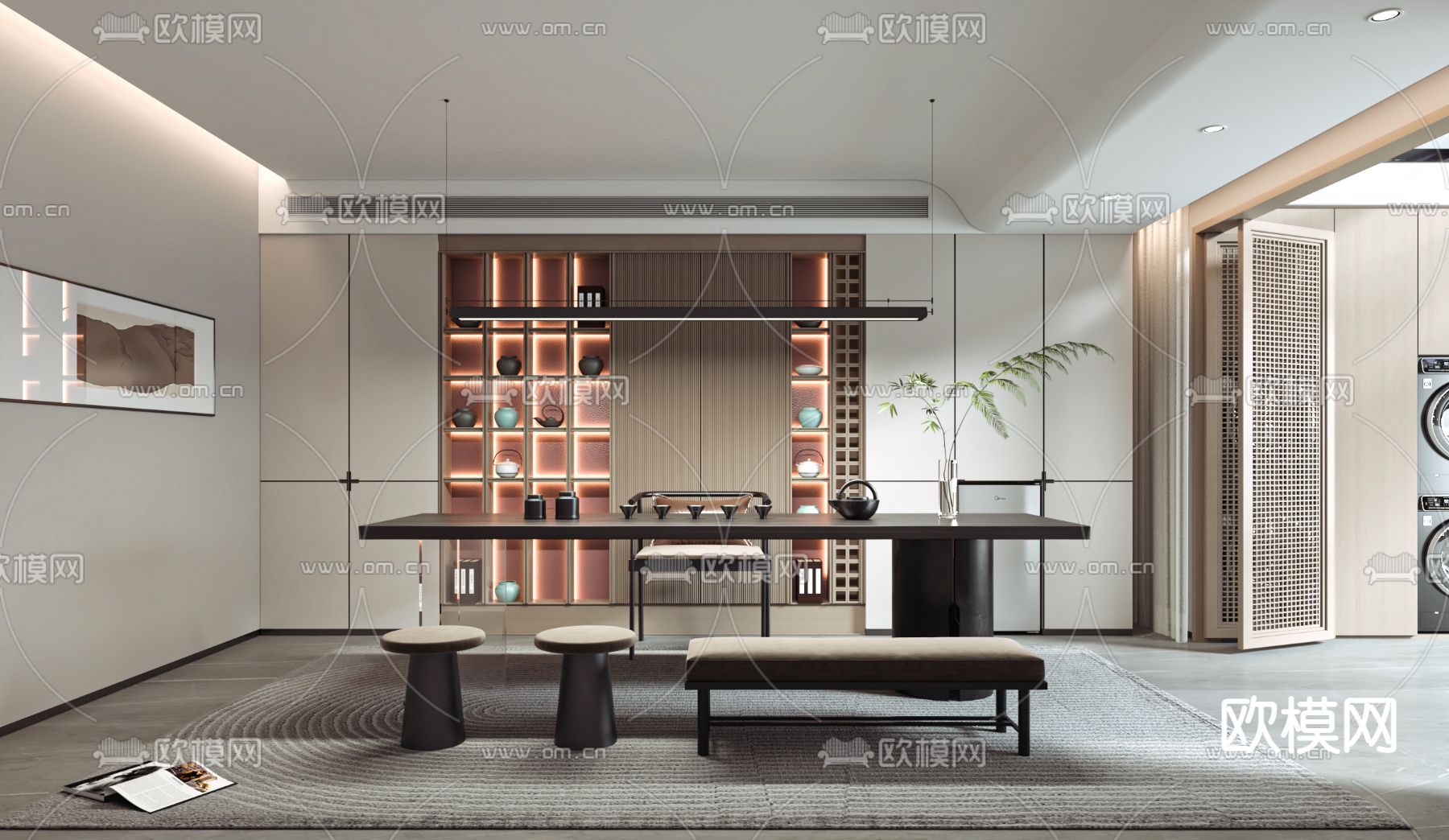 新中式茶室su模型下载_ID12107104_sketchup模型下载-欧模网