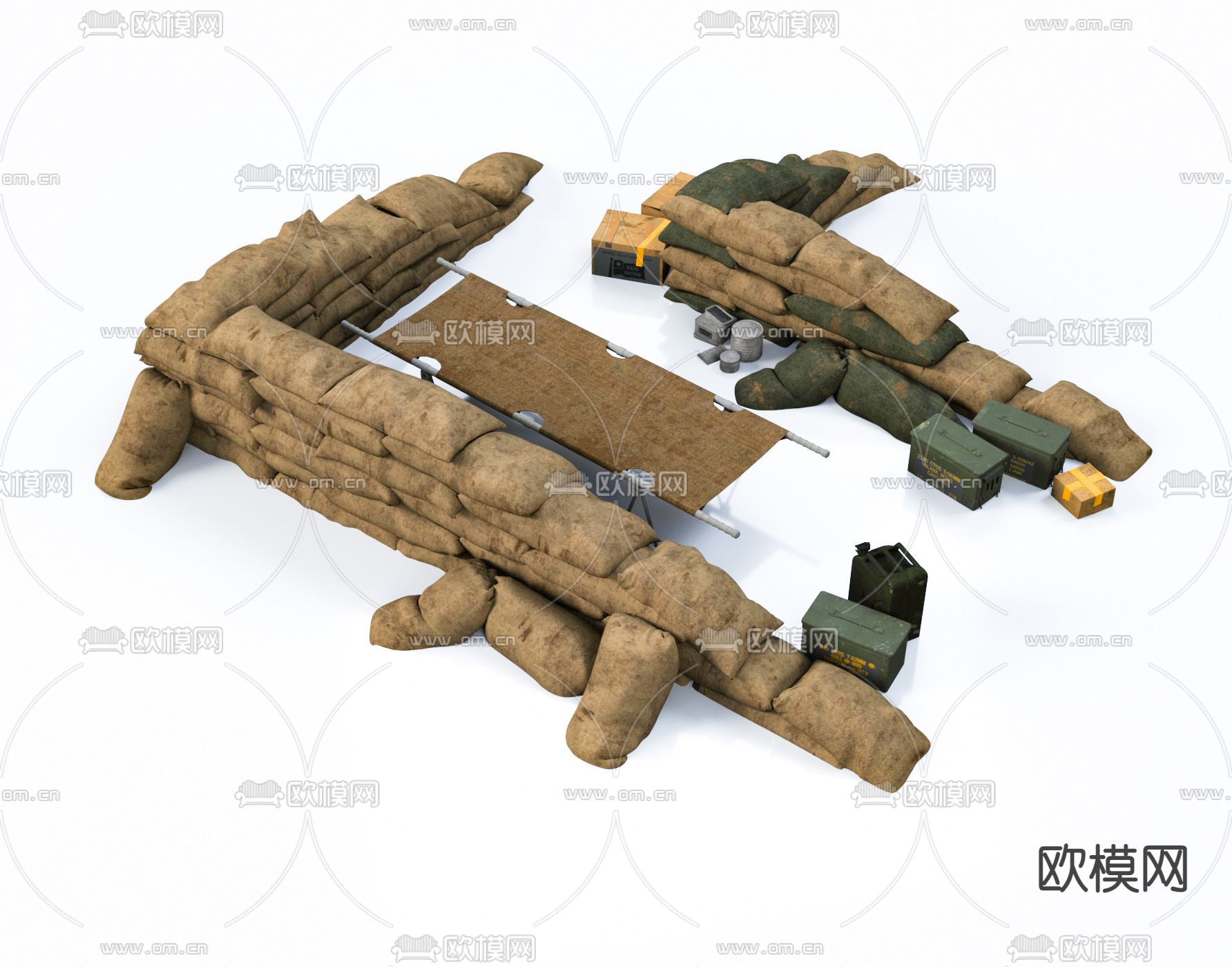 现代军事沙袋su模型下载（渲染图1）