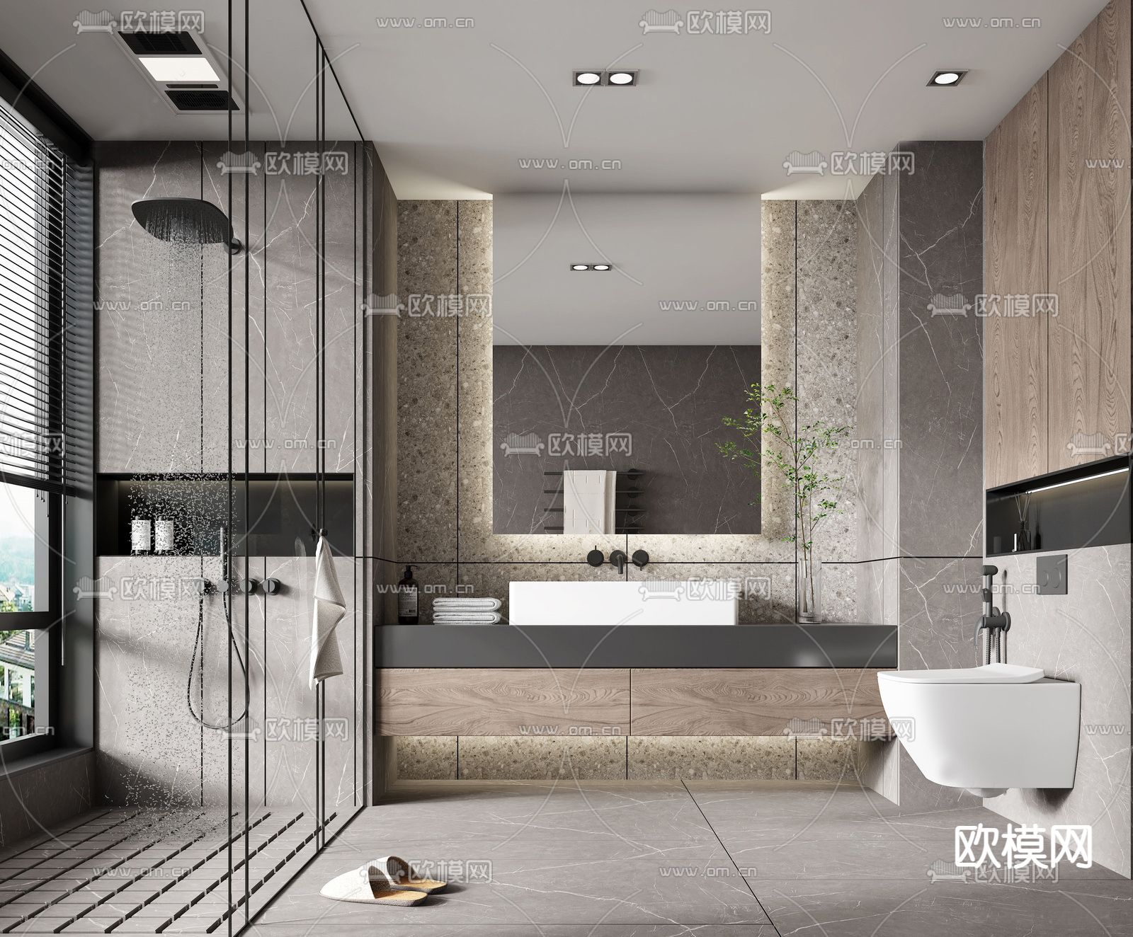 现代卫生间浴室su模型下载（渲染图1）