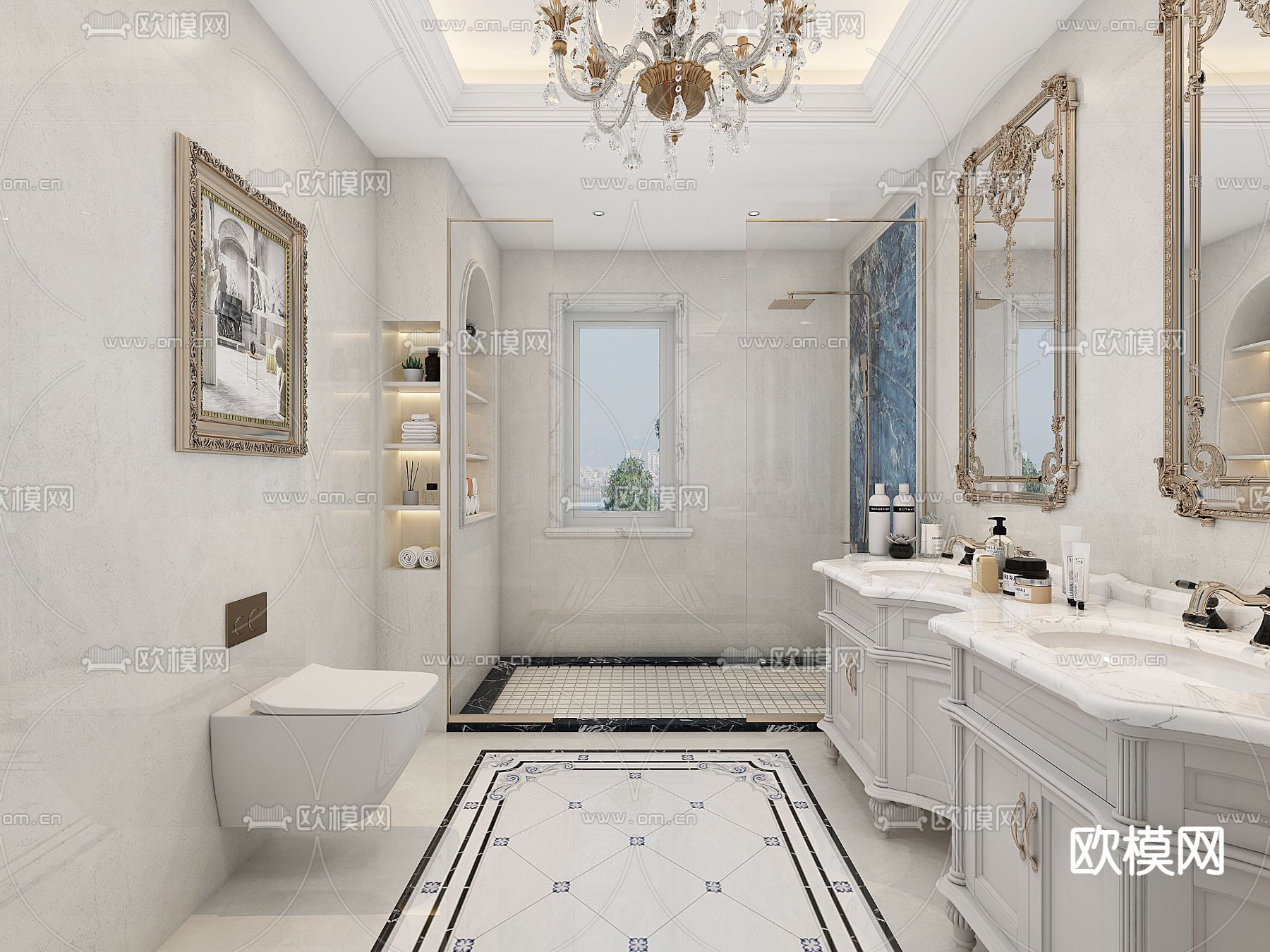 欧式轻奢浴室卫生间免费3d模型下载