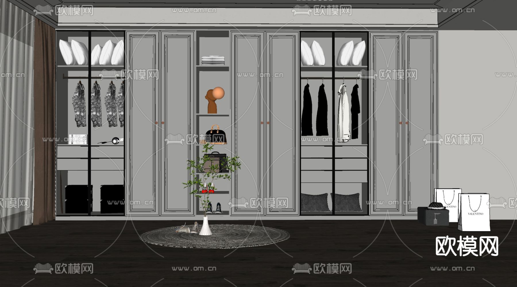 简欧白色衣柜su模型下载（渲染图2）