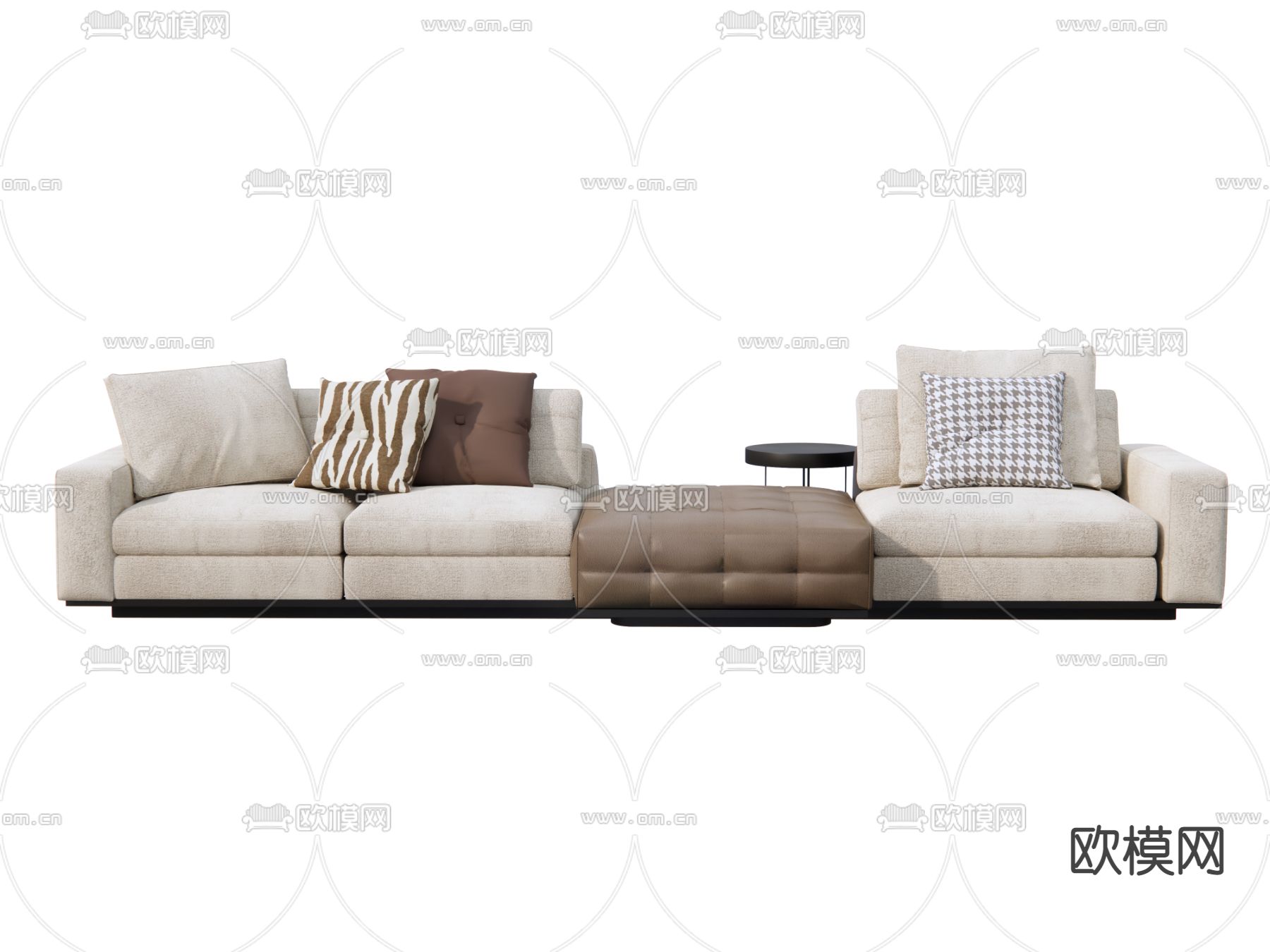 奶油风多人沙发su模型下载（渲染图2）