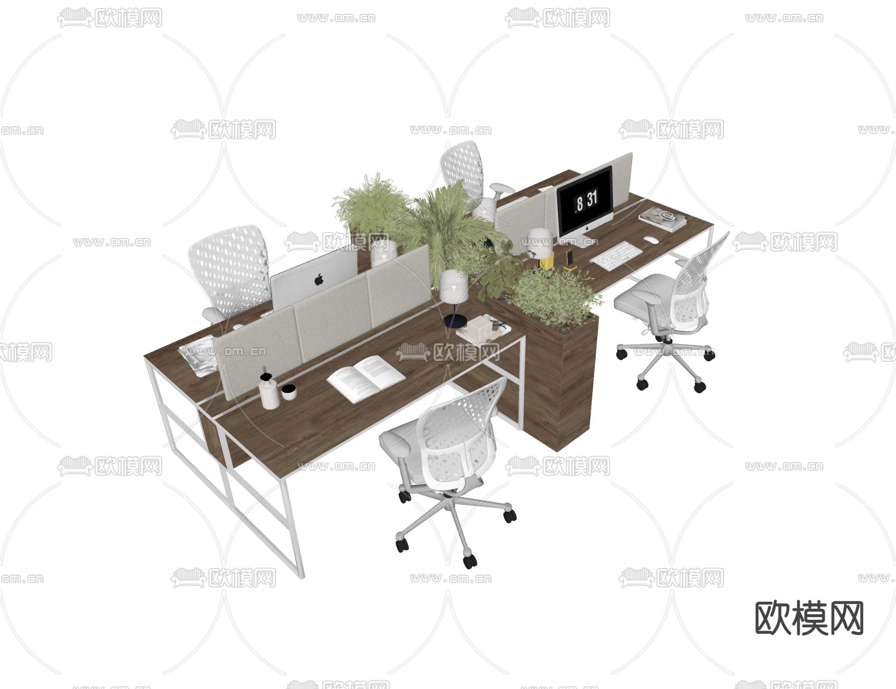 现代卡位办公桌椅su模型下载（渲染图2）