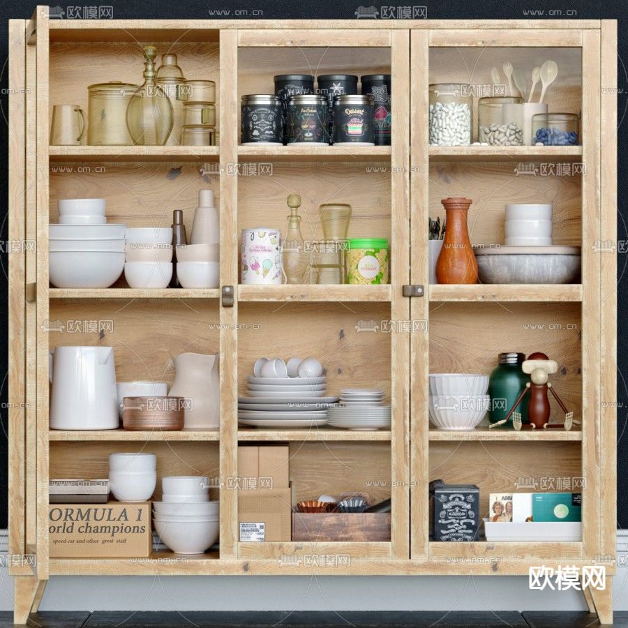 中古风餐边柜3d模型下载