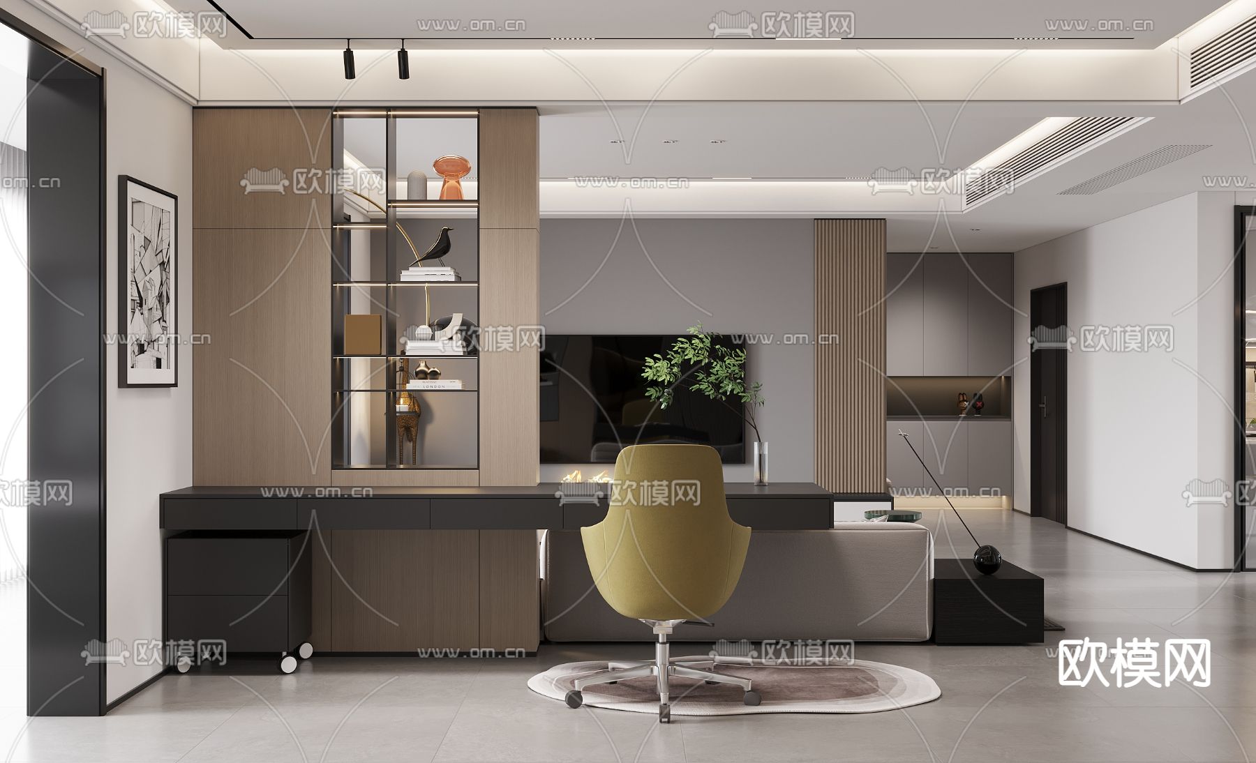 现代极简客餐厅3d模型下载（渲染图2）