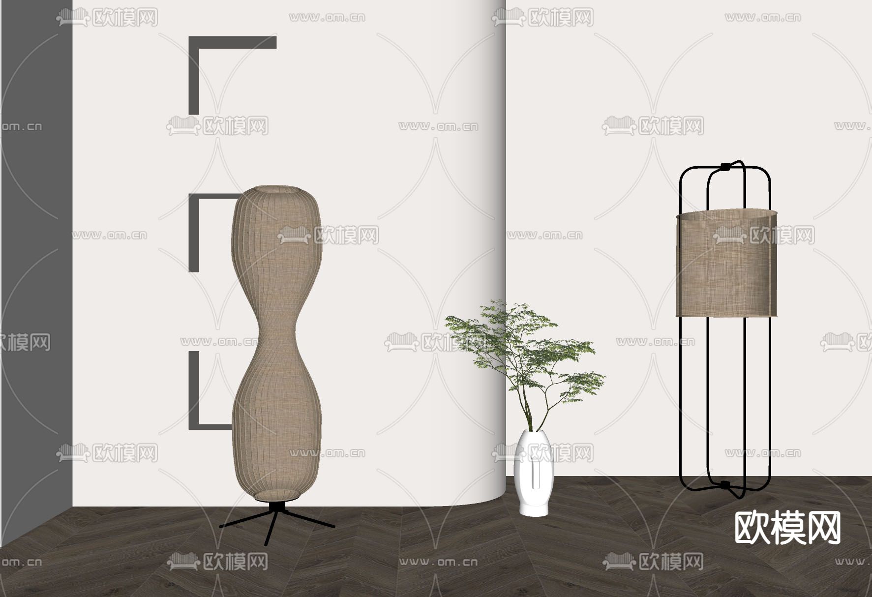 侘寂风花生落地灯su模型下载（渲染图2）