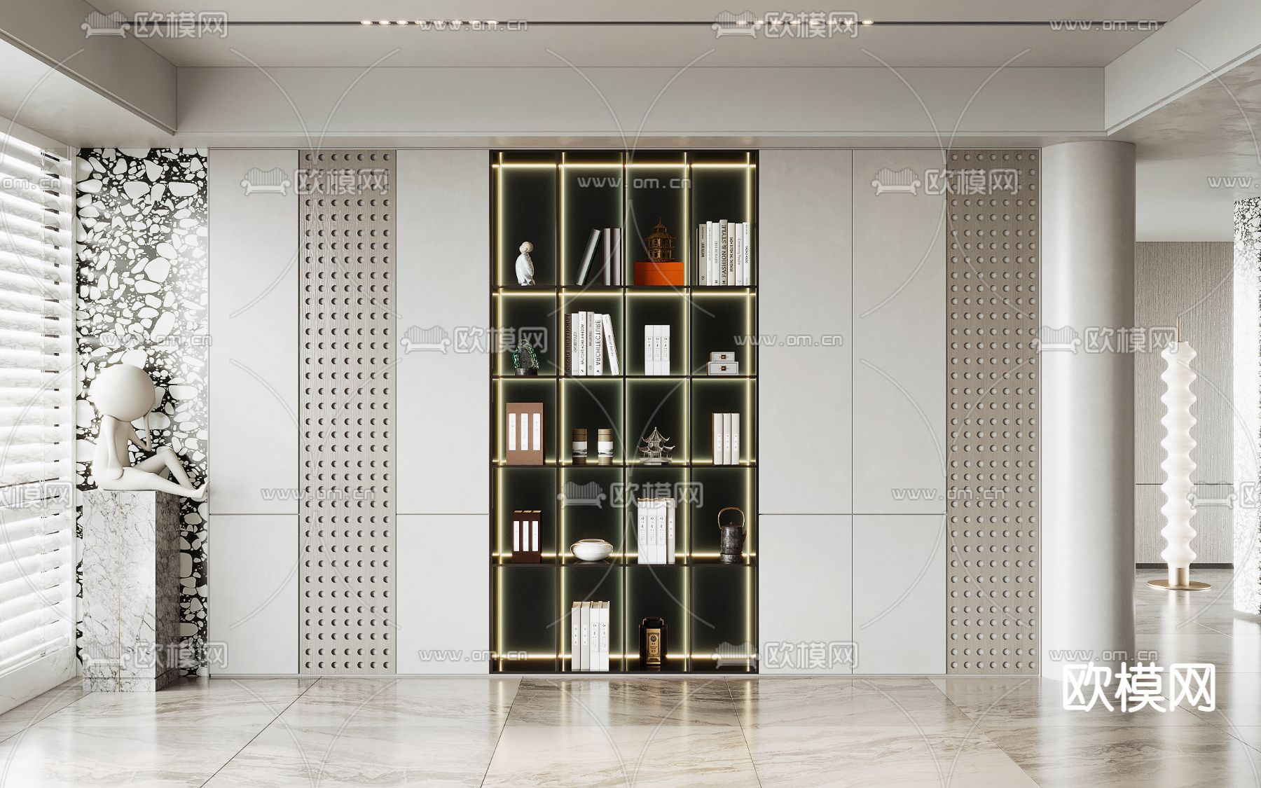 现代侘寂风背景墙su模型下载（渲染图1）