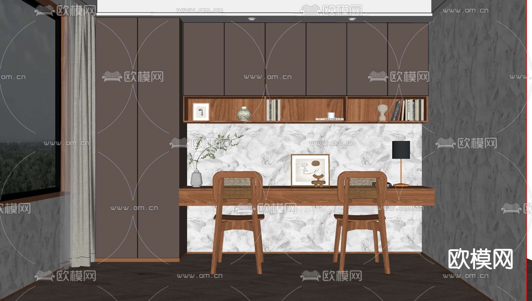 侘寂风书房su模型下载（渲染图2）