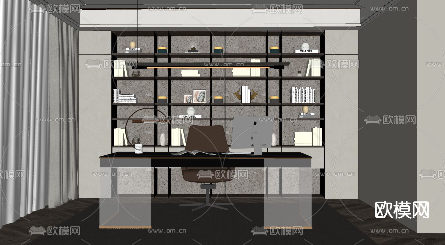 现代书房su模型下载（渲染图2）