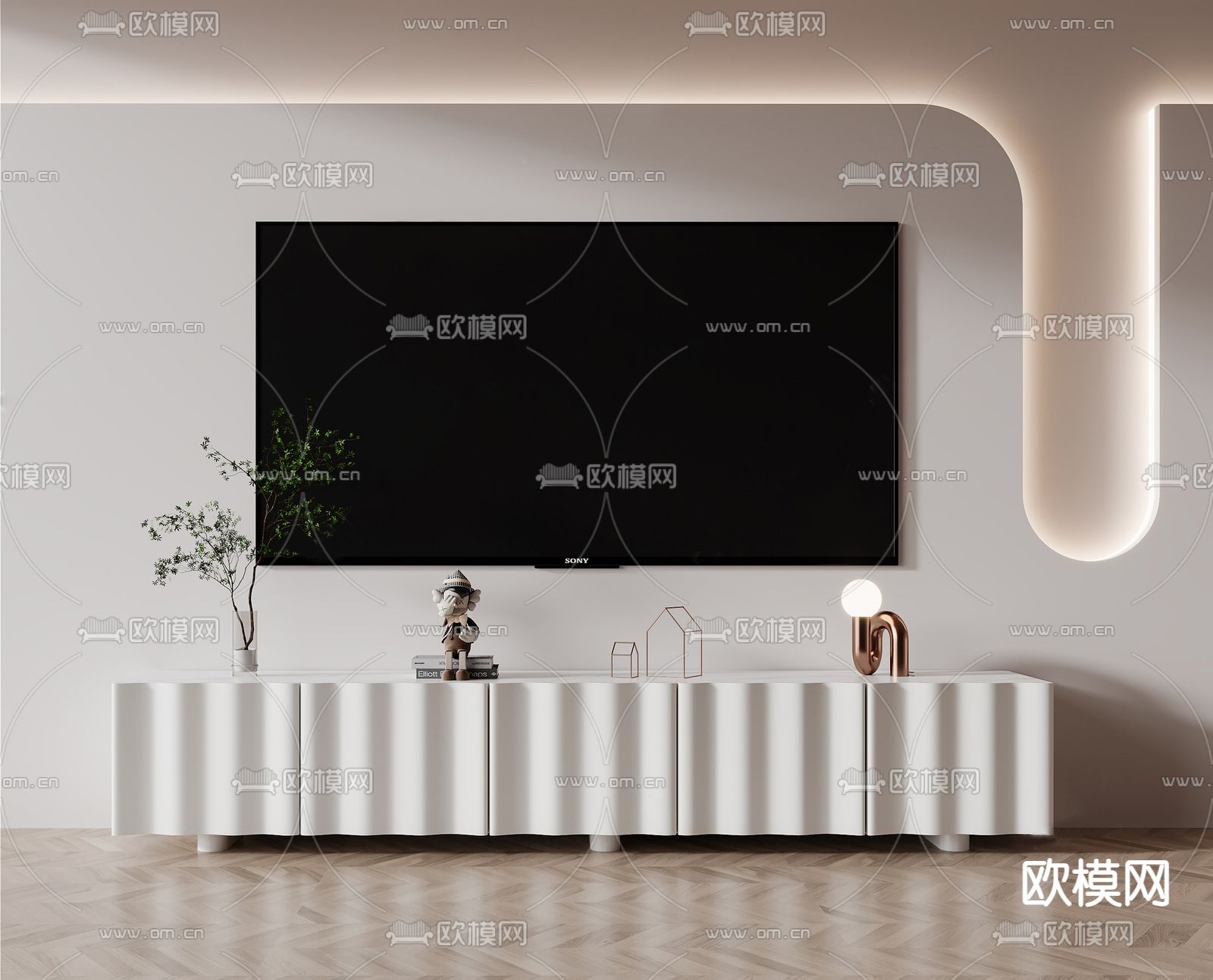 现代奶油风电视柜su模型