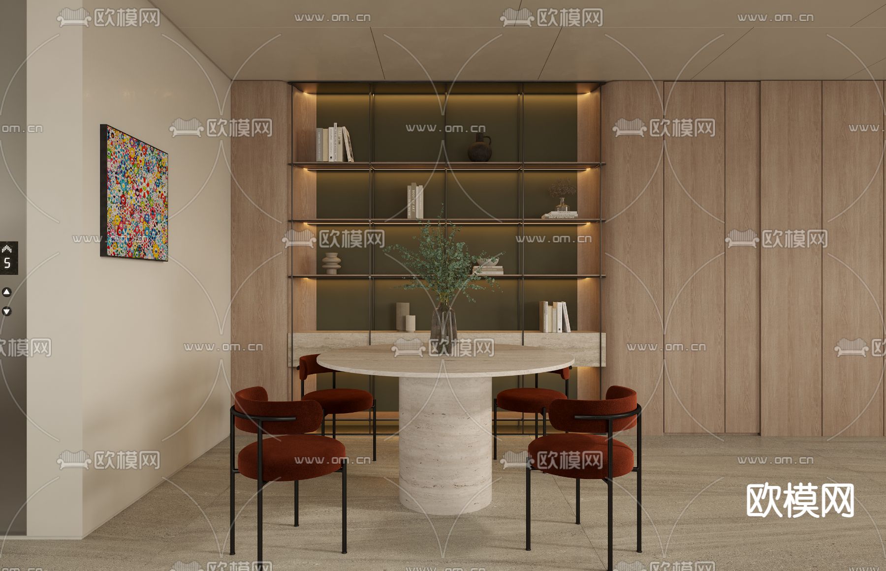现代奶油风挑空别墅客厅 餐厅3d模型
