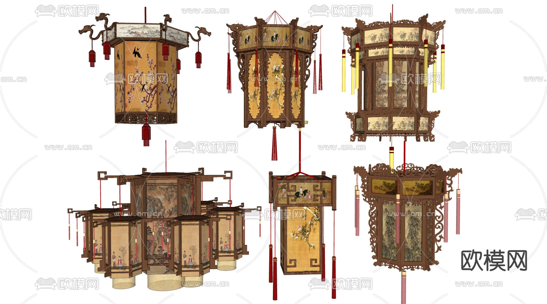 中式宫灯吊灯su模型下载（渲染图1）